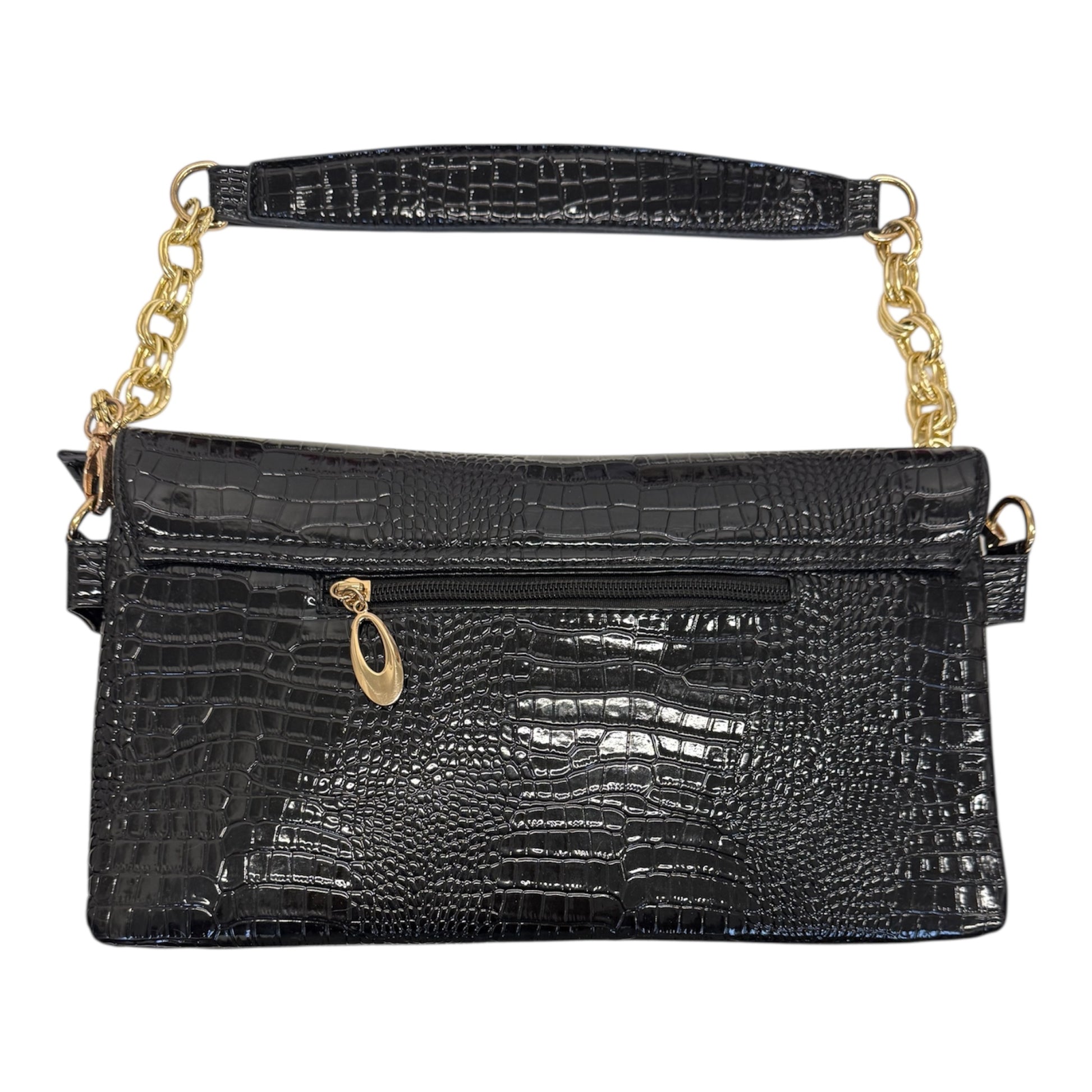 Black and gold snakeskin chain bag