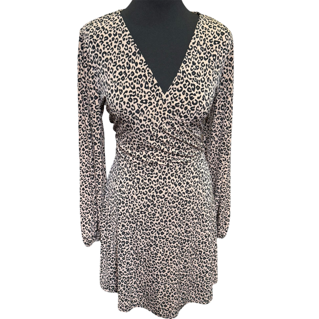 Oasis animal print long sleeve wrap style mini dress