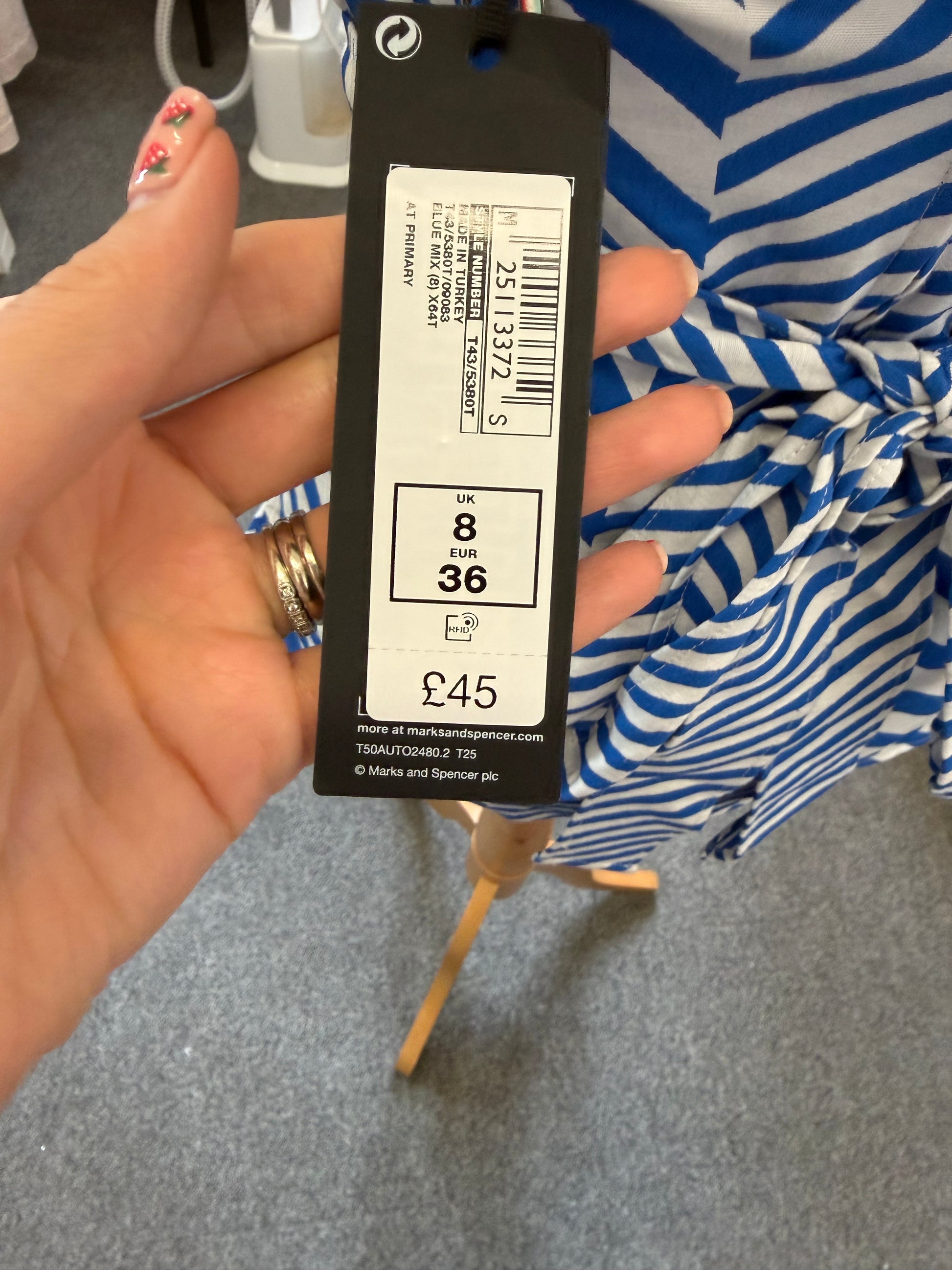 M&S blue and white stripe cross back strap linen top