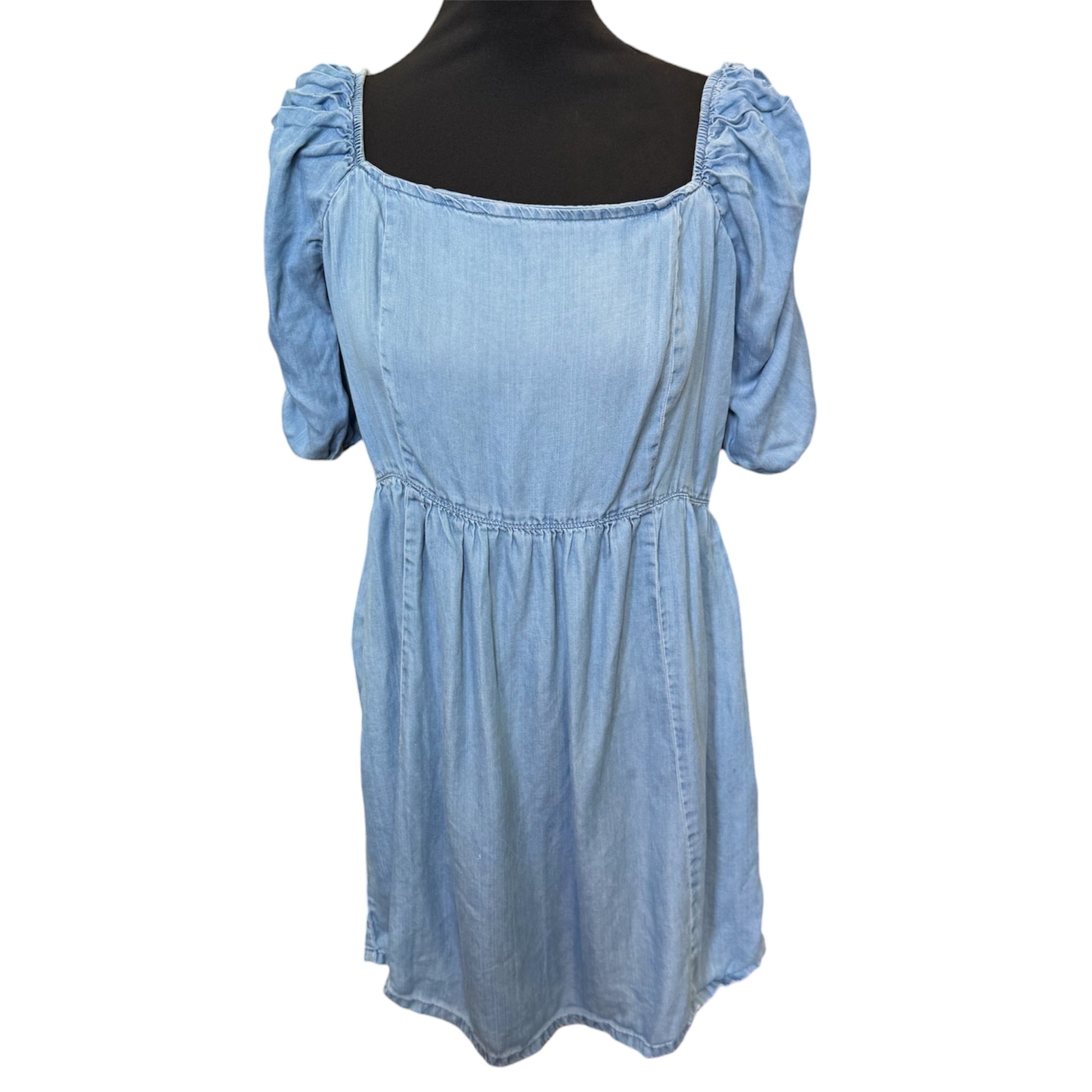 George denim style rusche sleeve mini dress