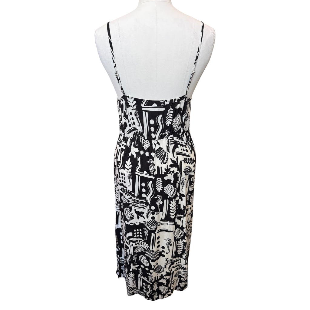 New Look black and white print tie top midi dress