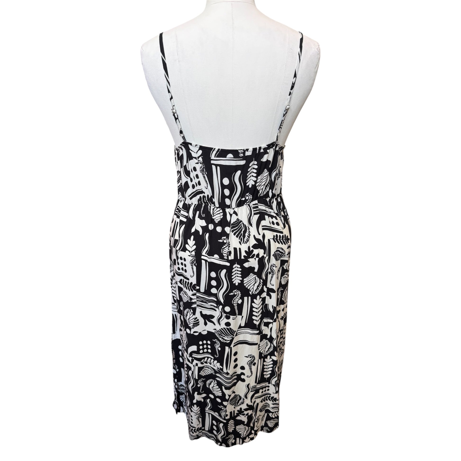 New Look black and white print tie top midi dress