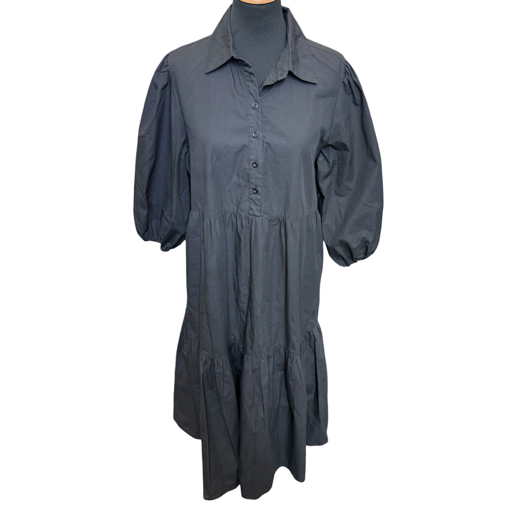 Ciminy black pouffe sleep midi collared button dress