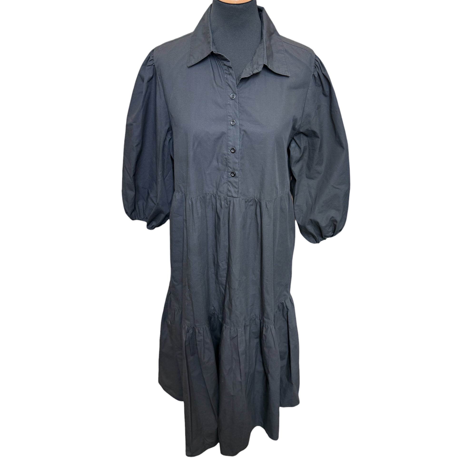 Ciminy black pouffe sleep midi collared button dress