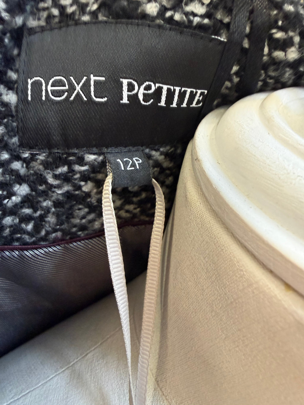 Next black and white collared belted coat