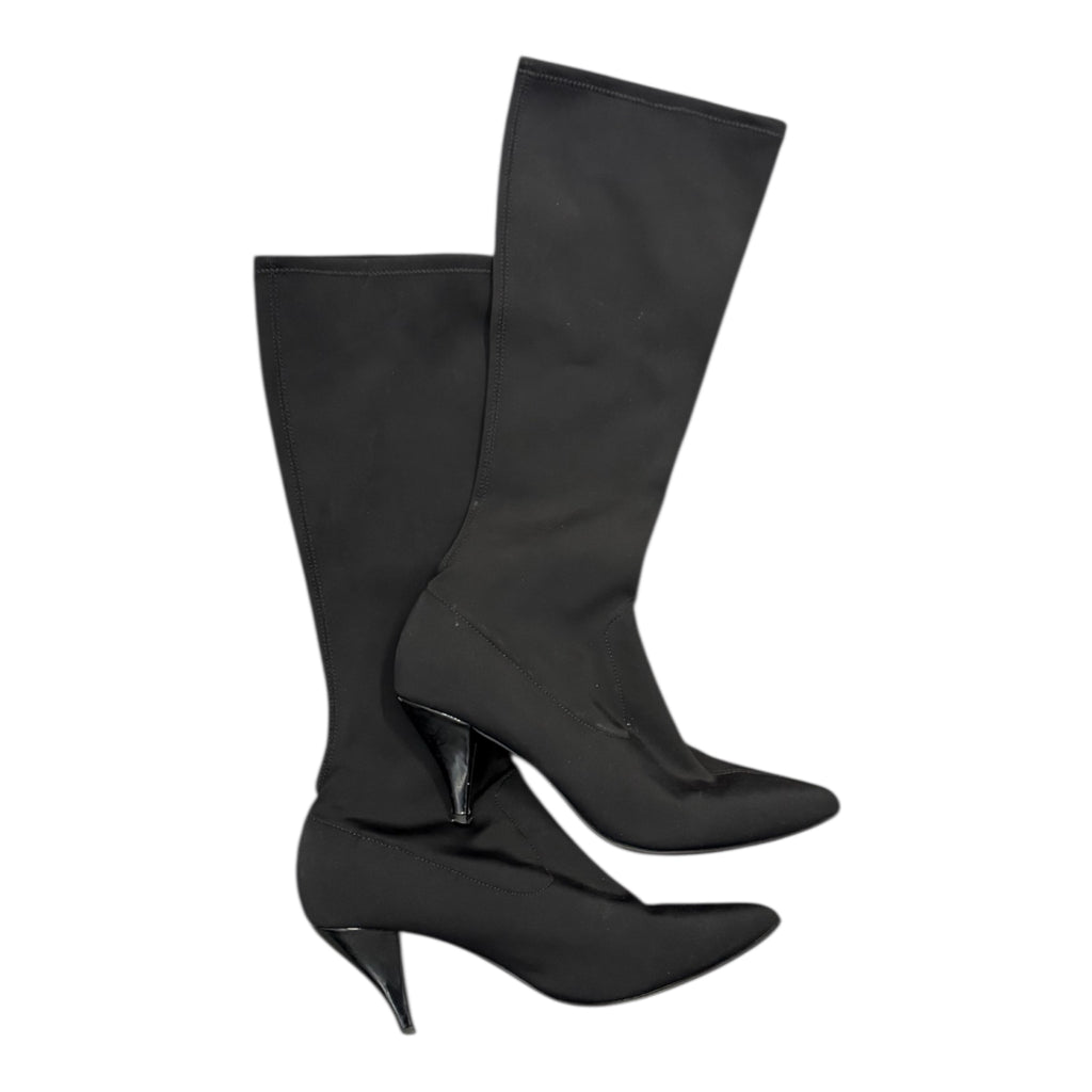 Black long heeled pull on boots