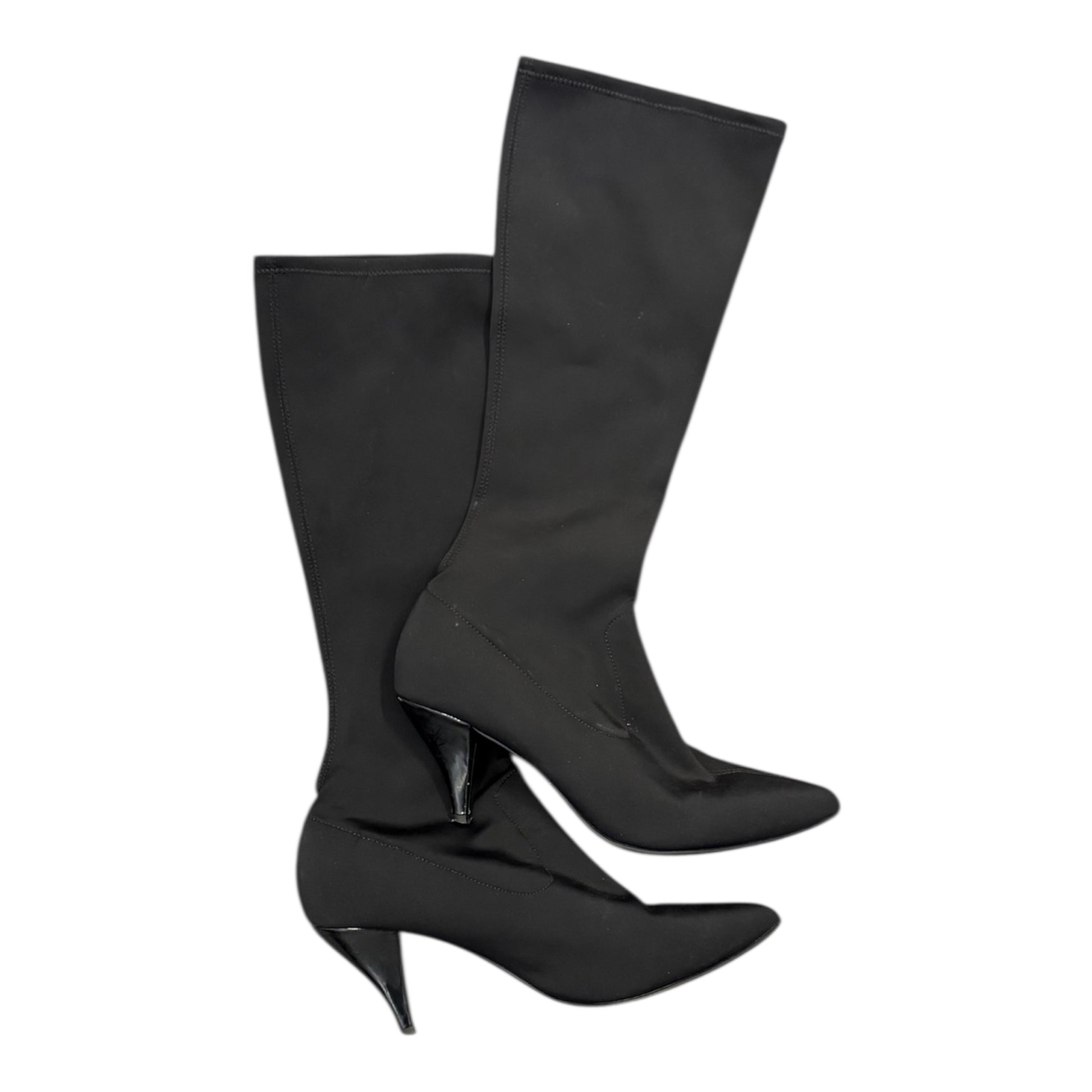 Black long heeled pull on boots