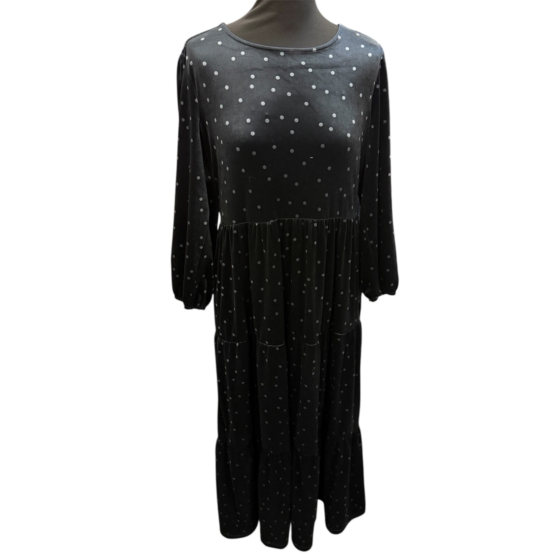 Joules polka dot velour long sleeved midi dress