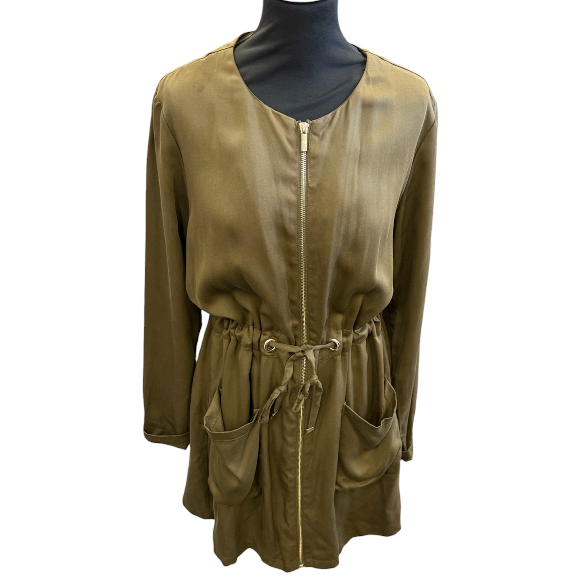 Zara khaki collarless lightweight jacket