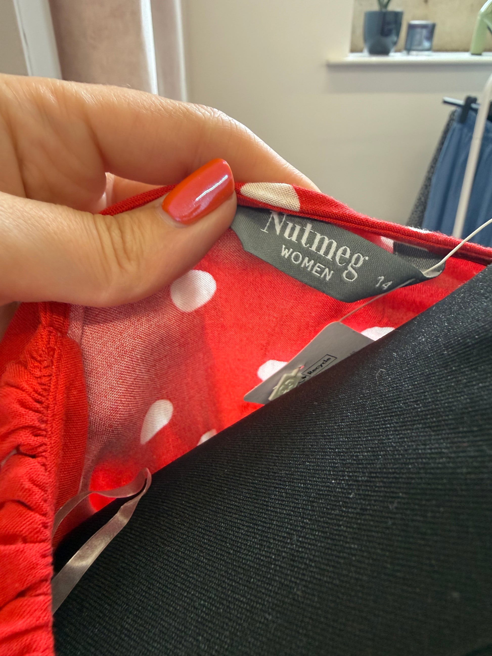 Nutmeg red and white polka dot belted midi dress