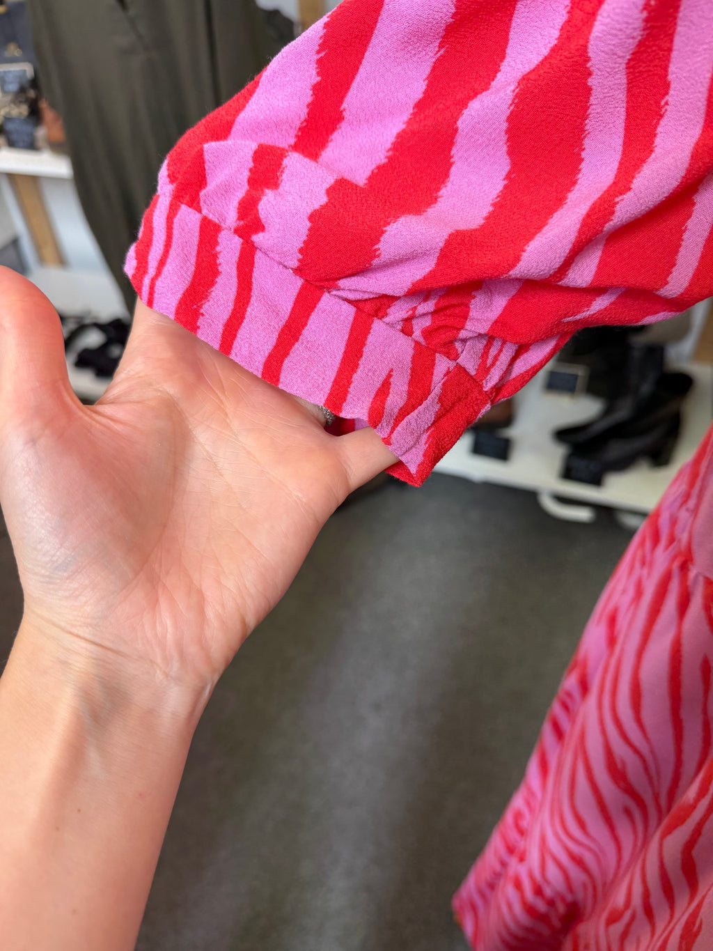 G21 red and pink animal print midi dress