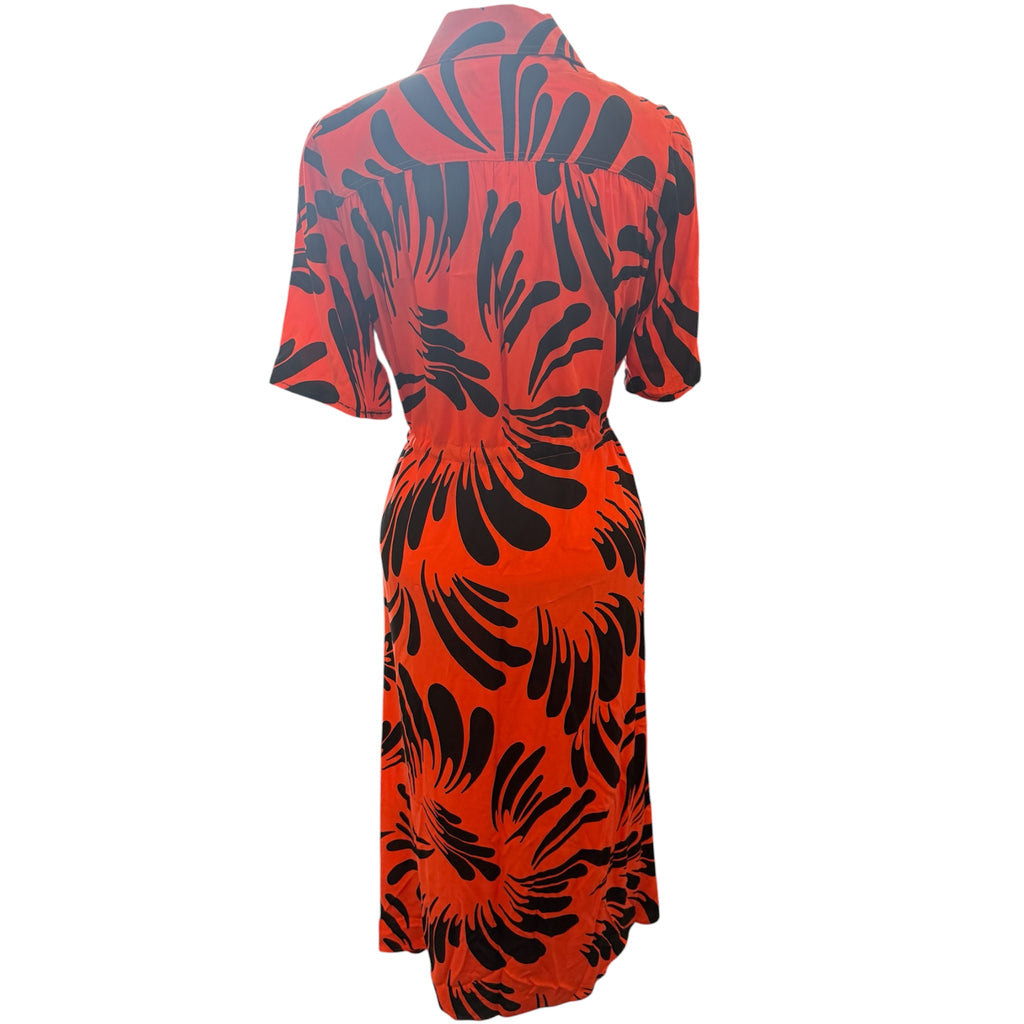 Autograph red and black print belted button short sleeve maxi dress