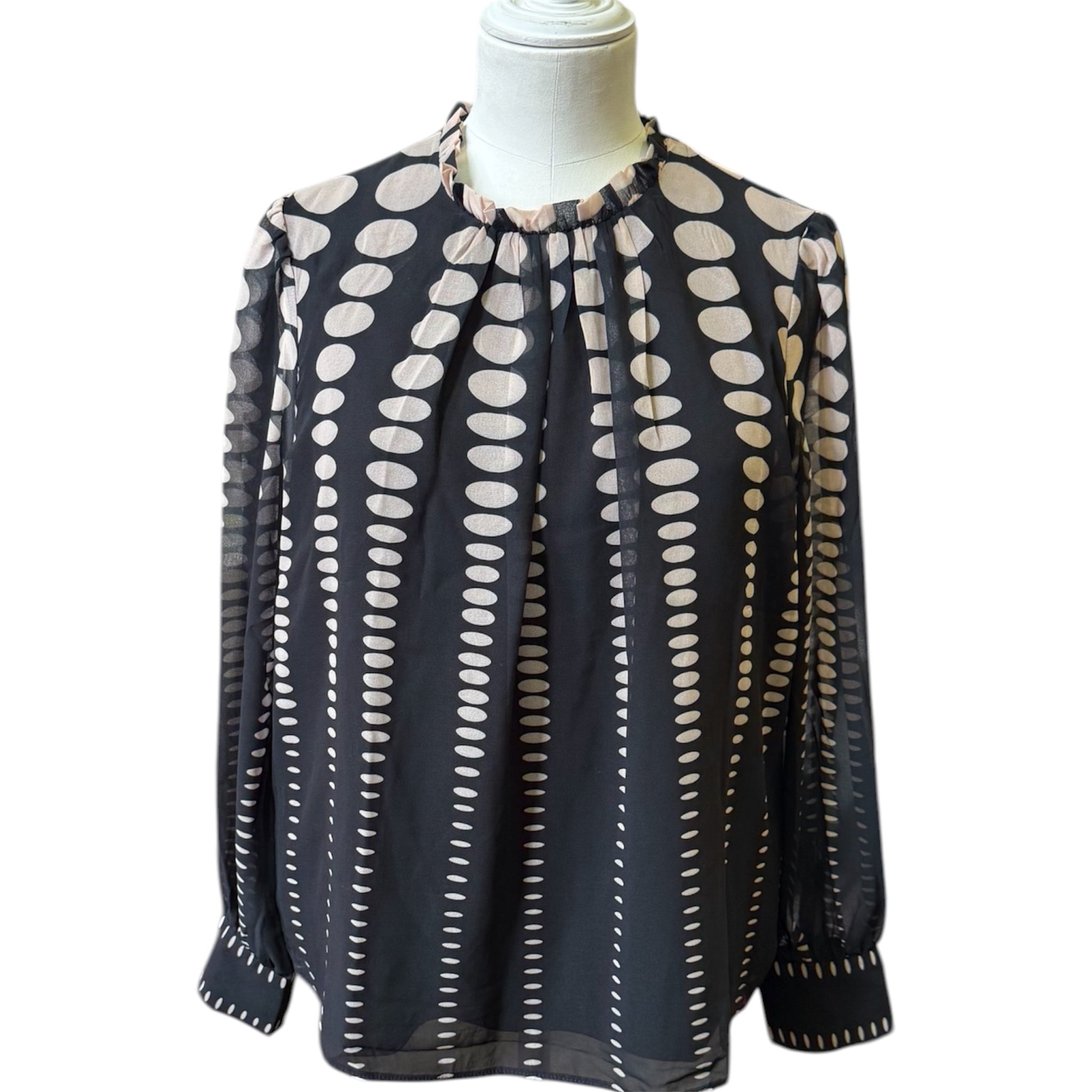 Love & Roses black and beige spot high neck blouse