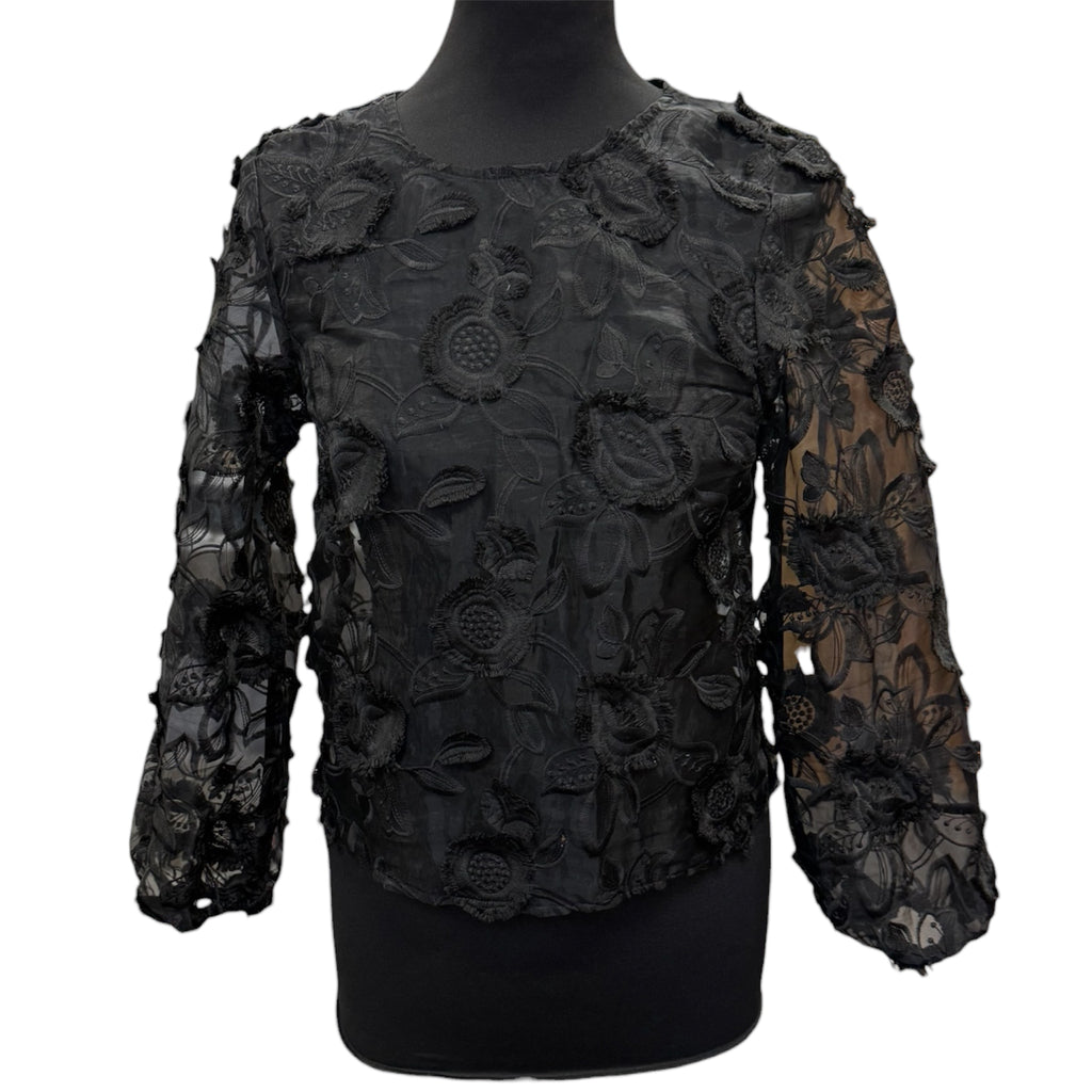 H&M black sheer pouffe sleeve top