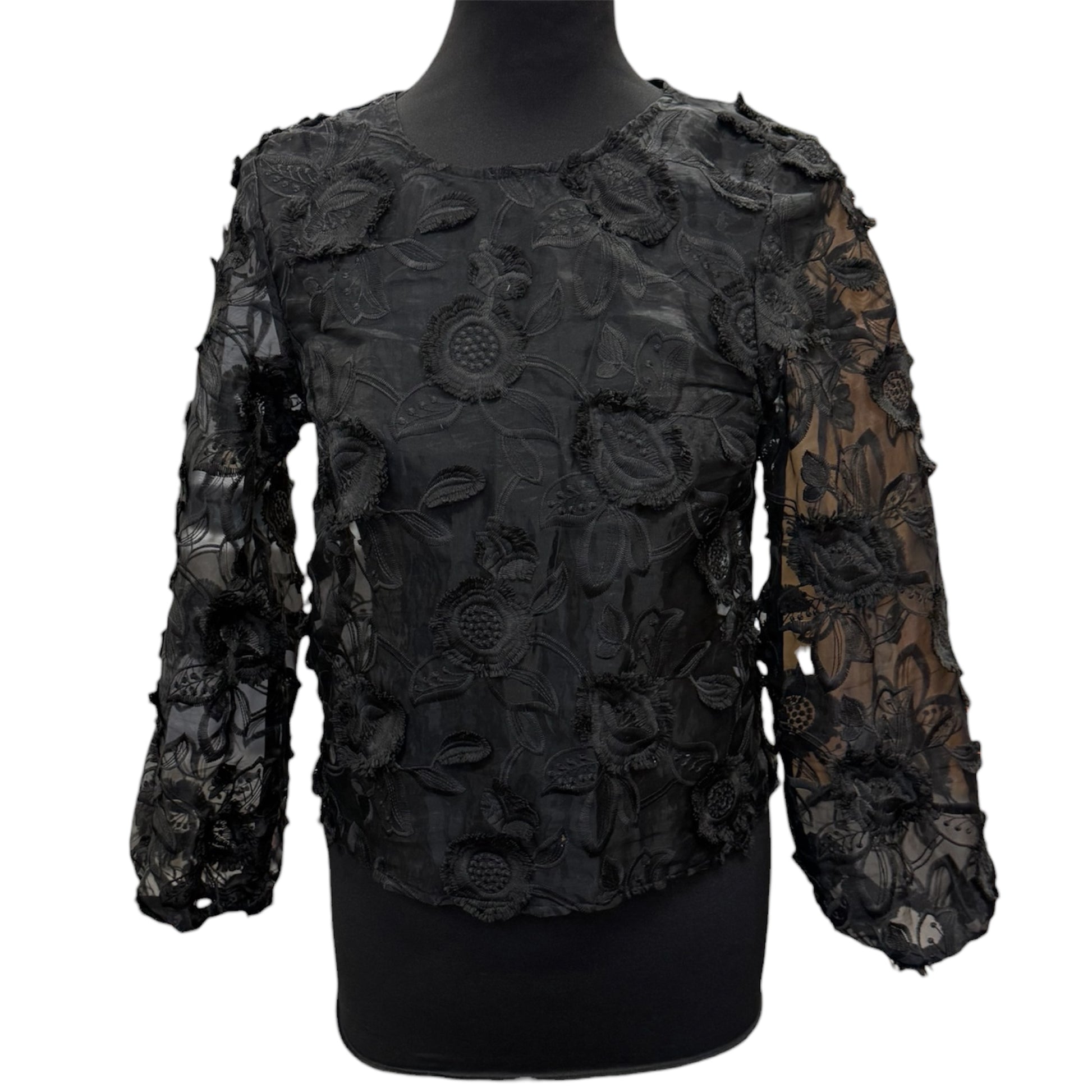 H&M black sheer pouffe sleeve top