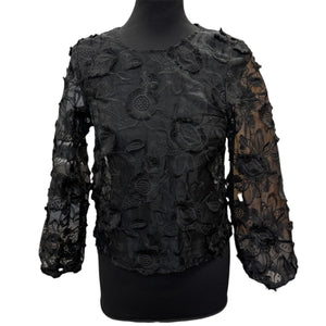 H&M black sheer pouffe sleeve top