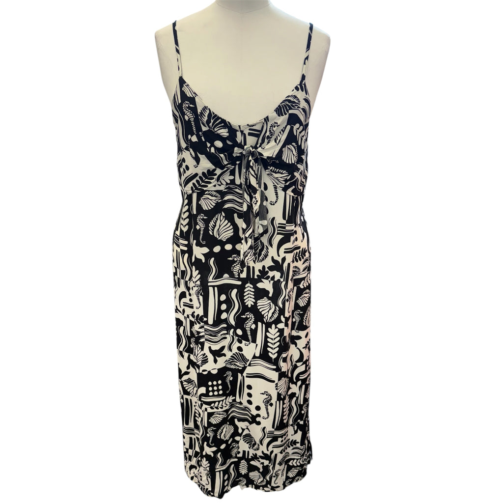 New Look black and white print tie top midi dress