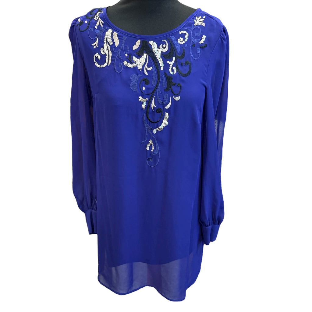 Papaya sequin detail sheer lined mini dress