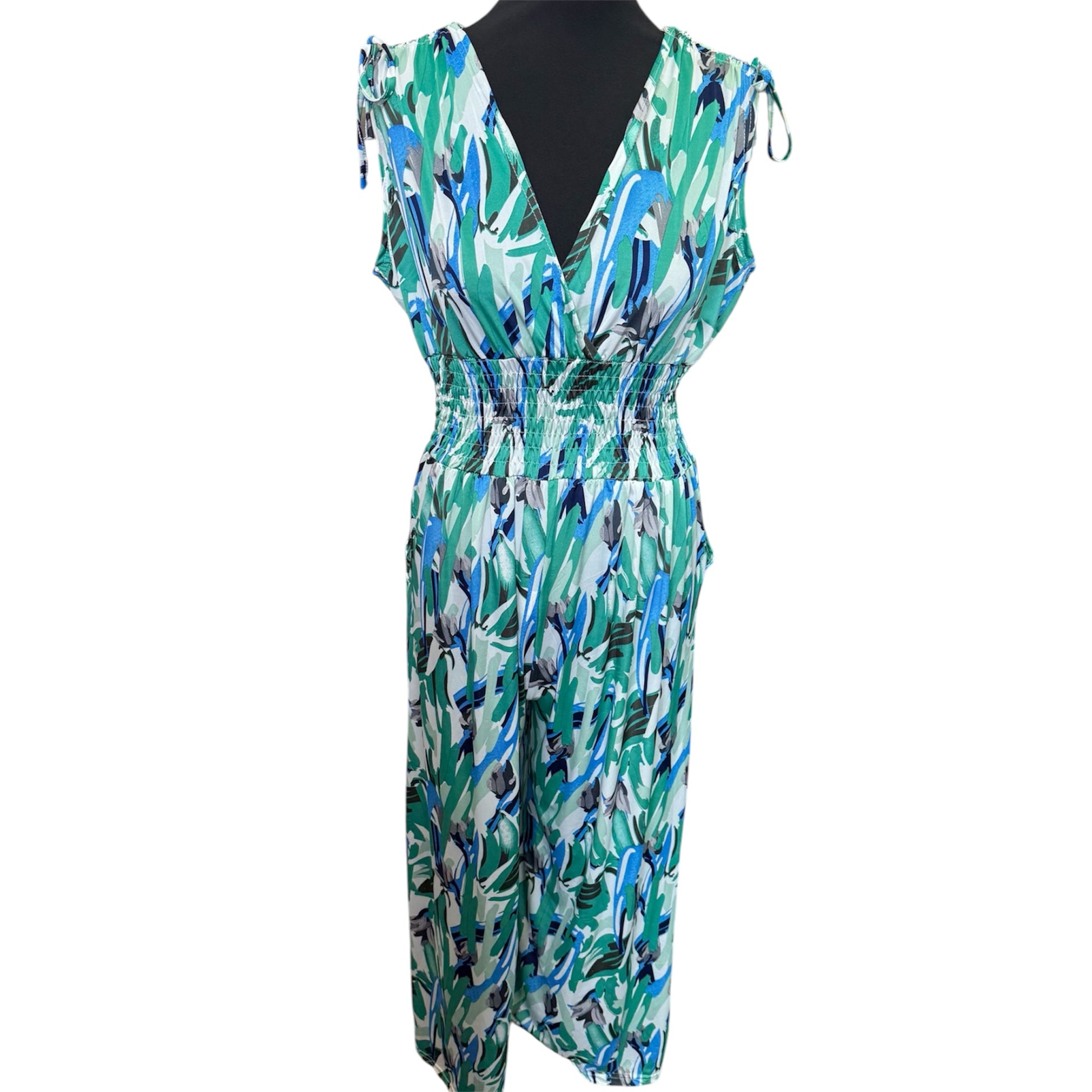 Tie shoulder wide leg jumpsuit with pockets