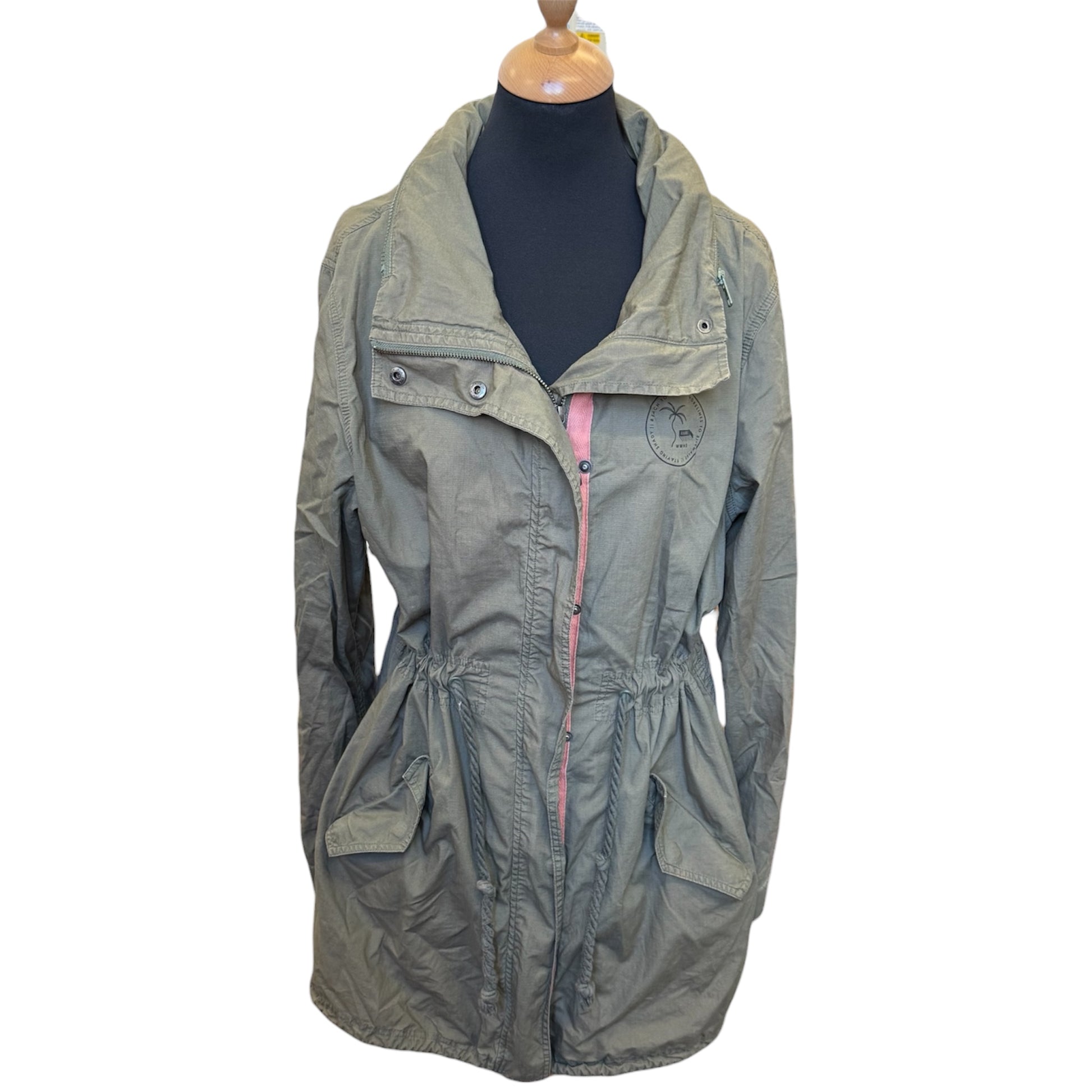 Animal khaki drawstring waist longline coat