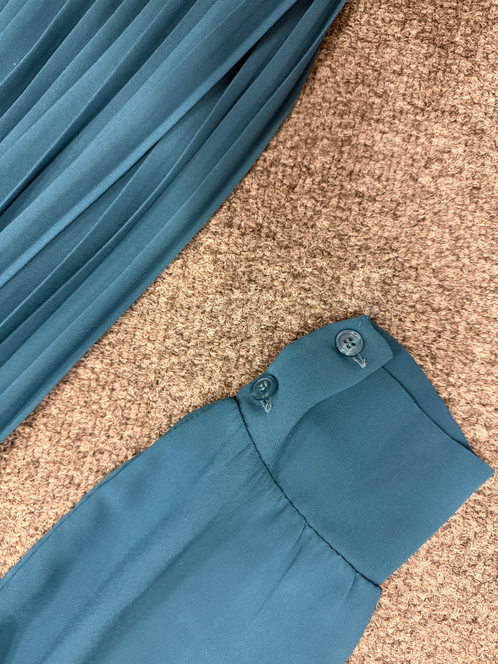 Teal wide leg pleat long sleeved reversible jumpsuit