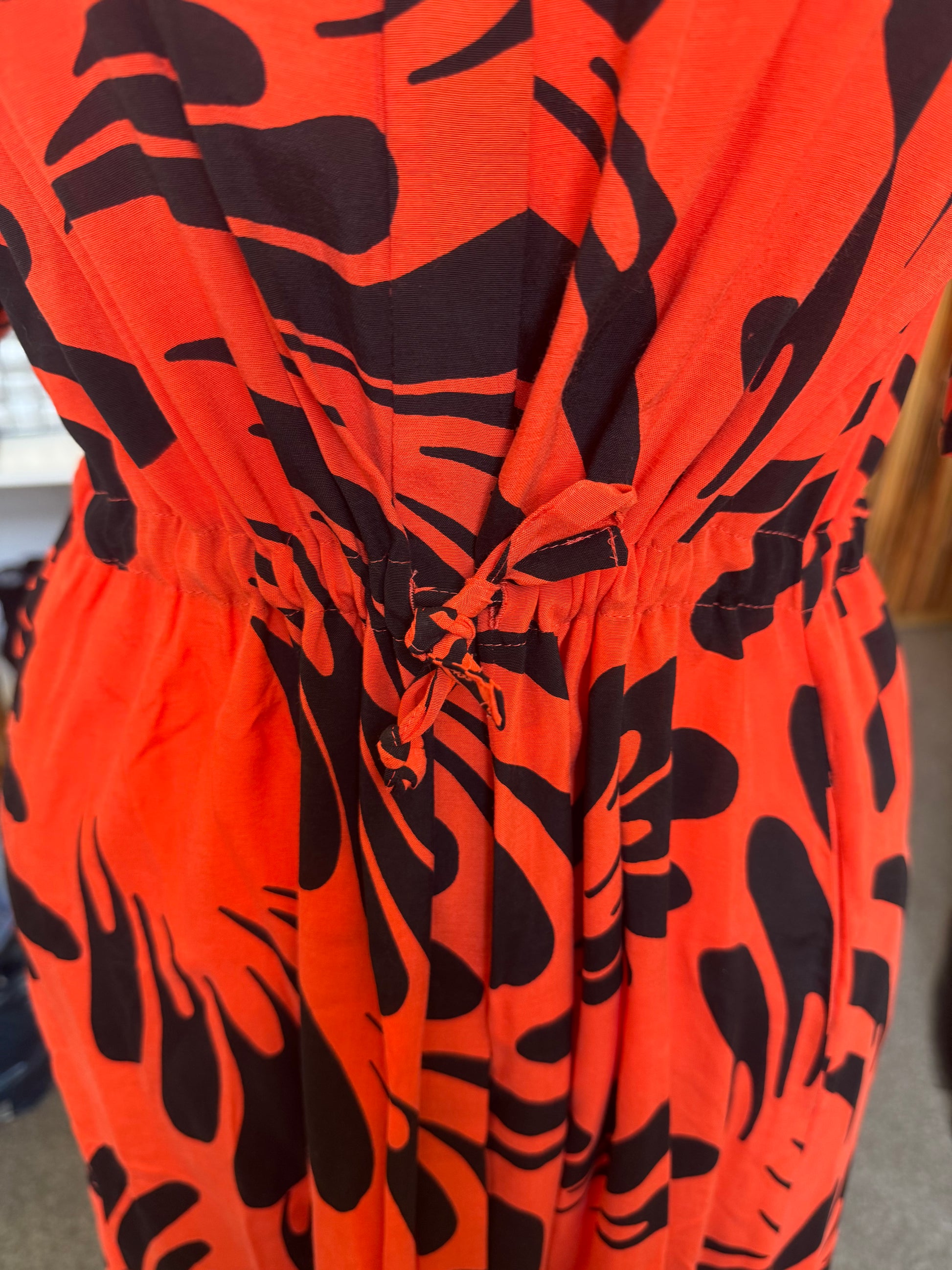 Autograph red and black print belted button short sleeve maxi dress