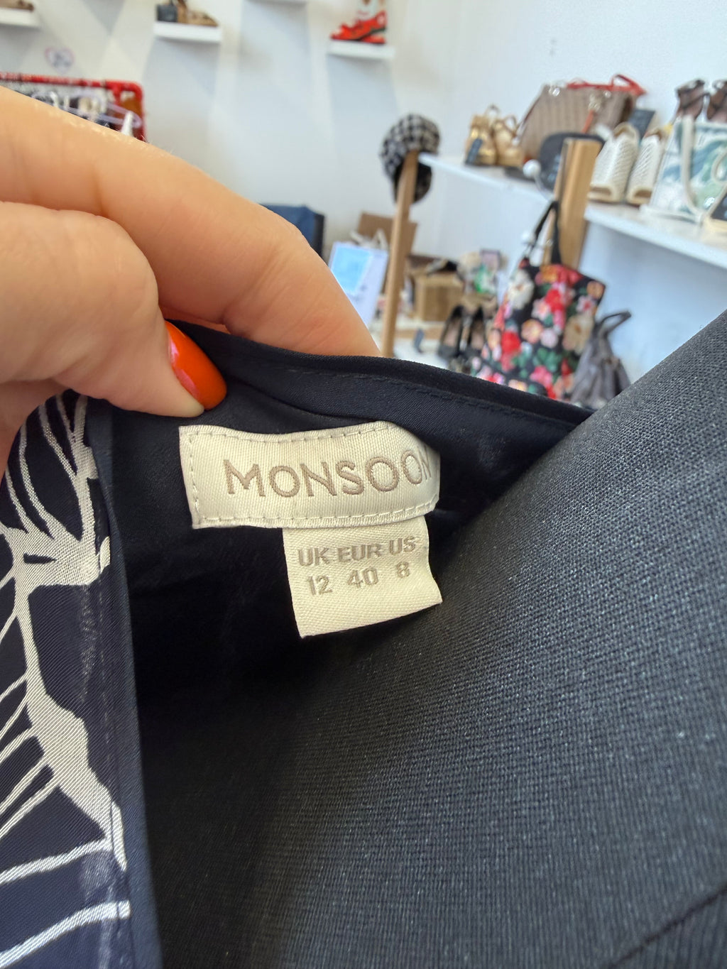 Monsoon navy and white pattern maxi dress