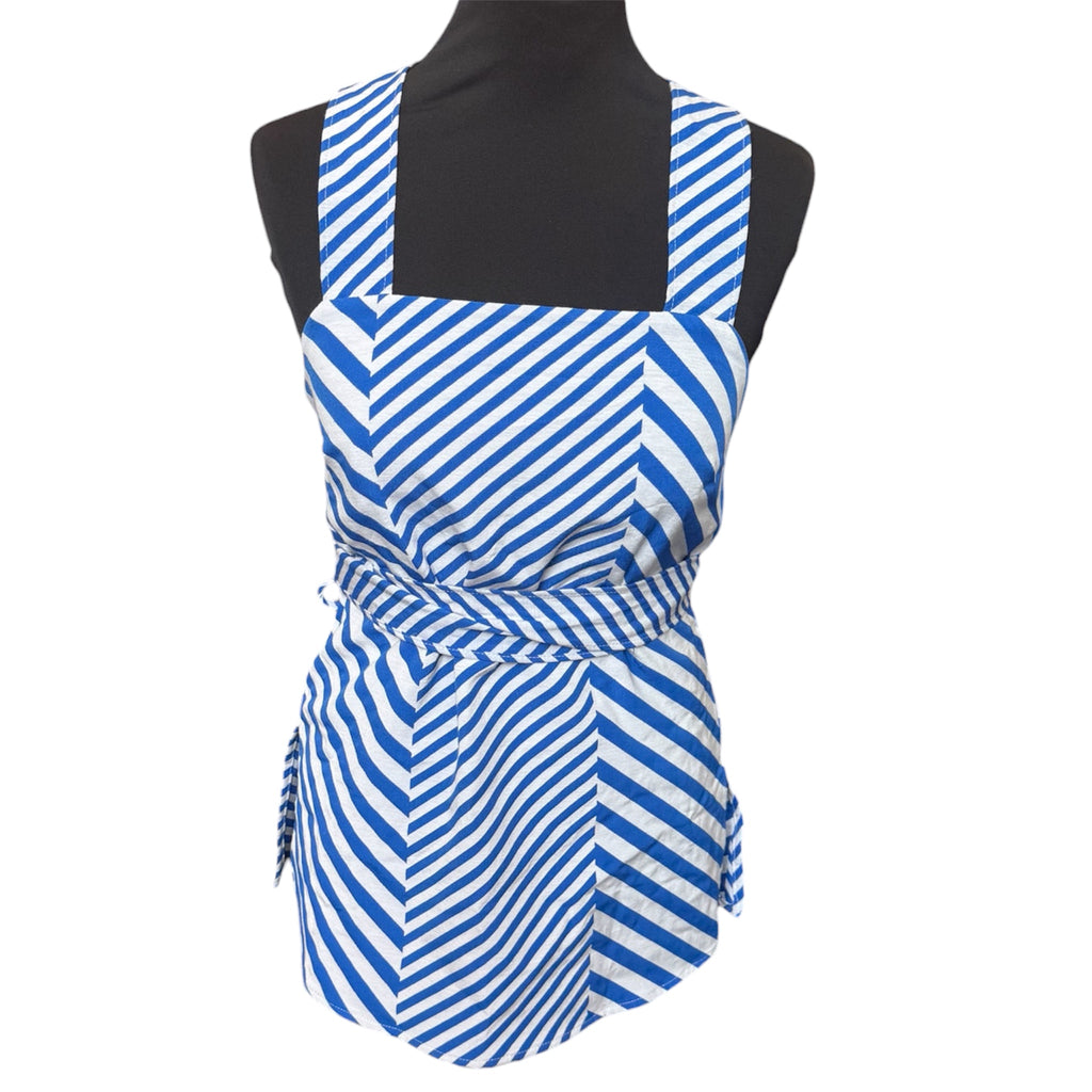 M&S blue and white stripe cross back strap linen top