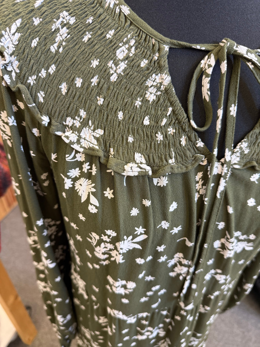 M&S Green floral maxi long sleeved dress with pockets