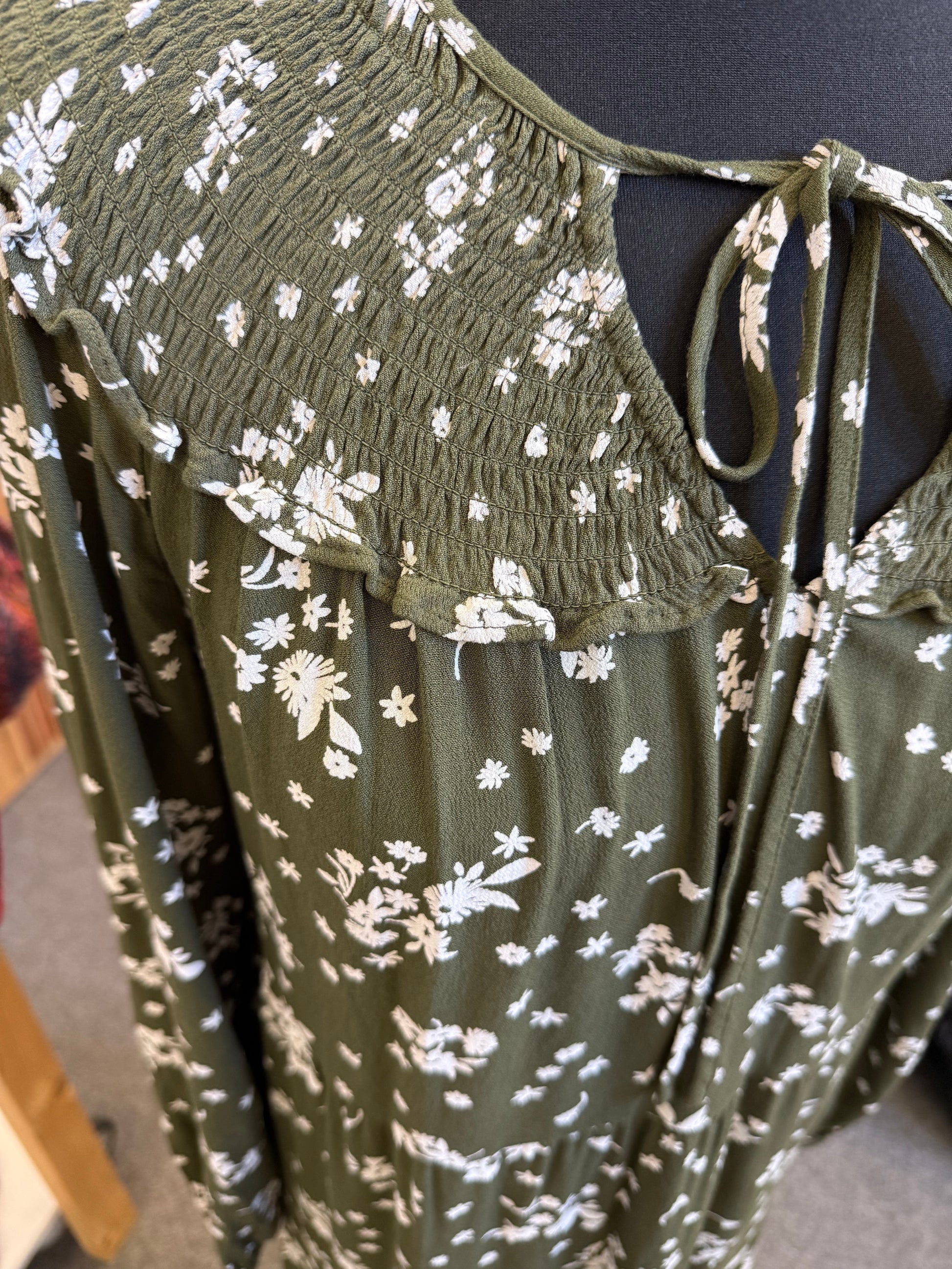 M&S Green floral maxi long sleeved dress with pockets