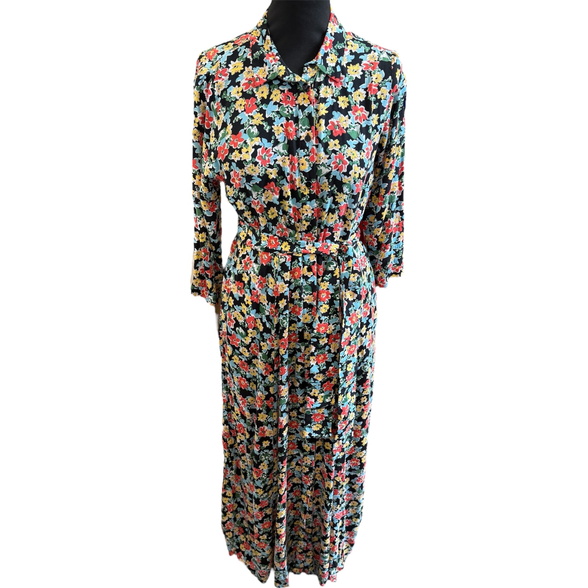 Zara floral long sleeved buttoned and belted maxi dress