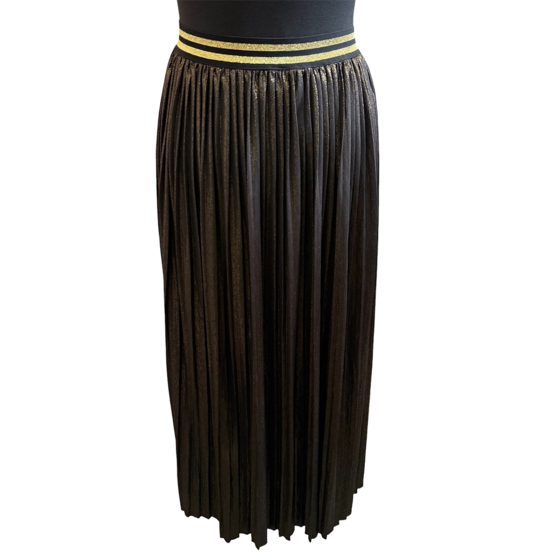 Sarta gold pleat midi skirt