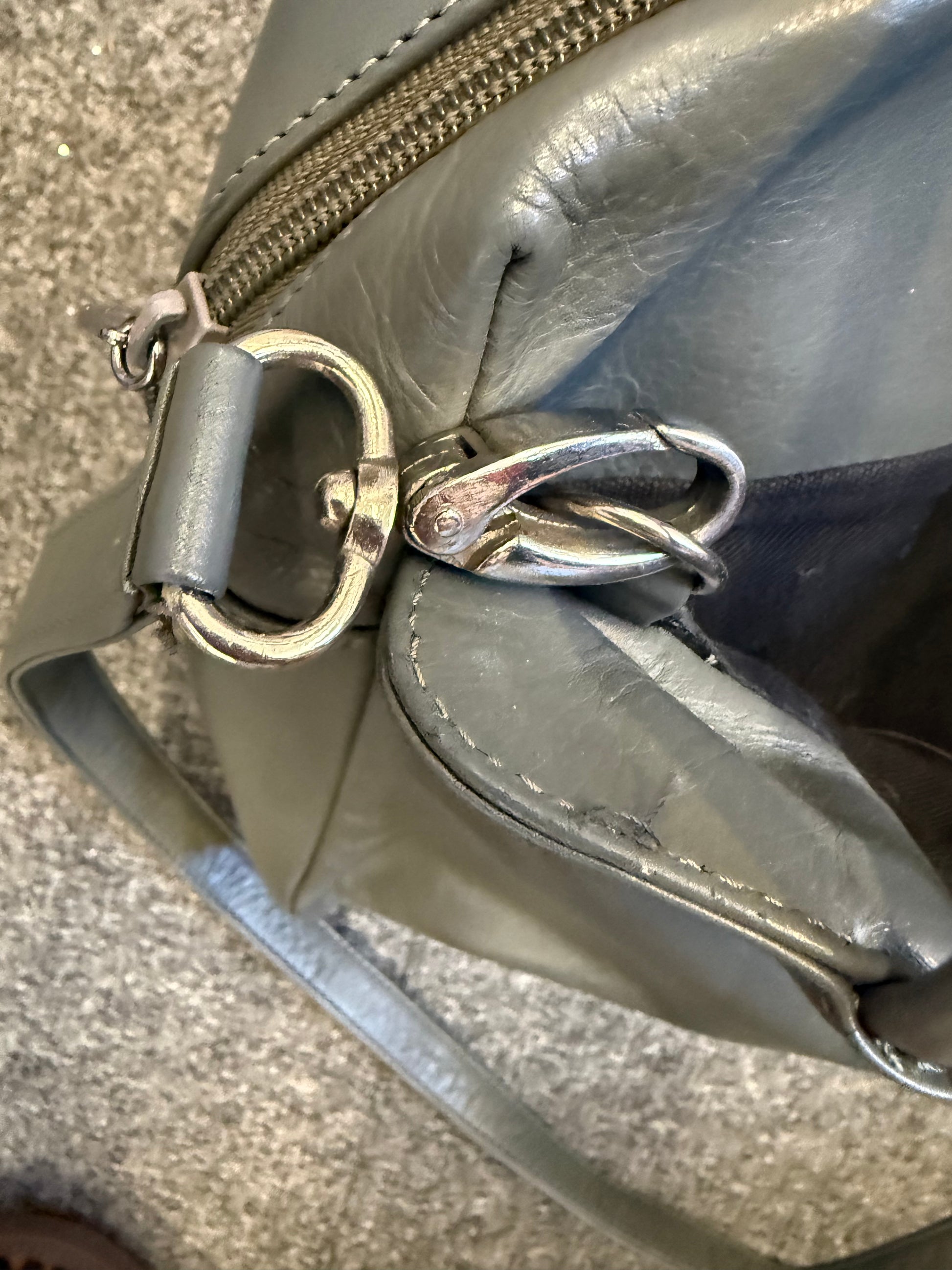 Grey leather metal detail strap handbag