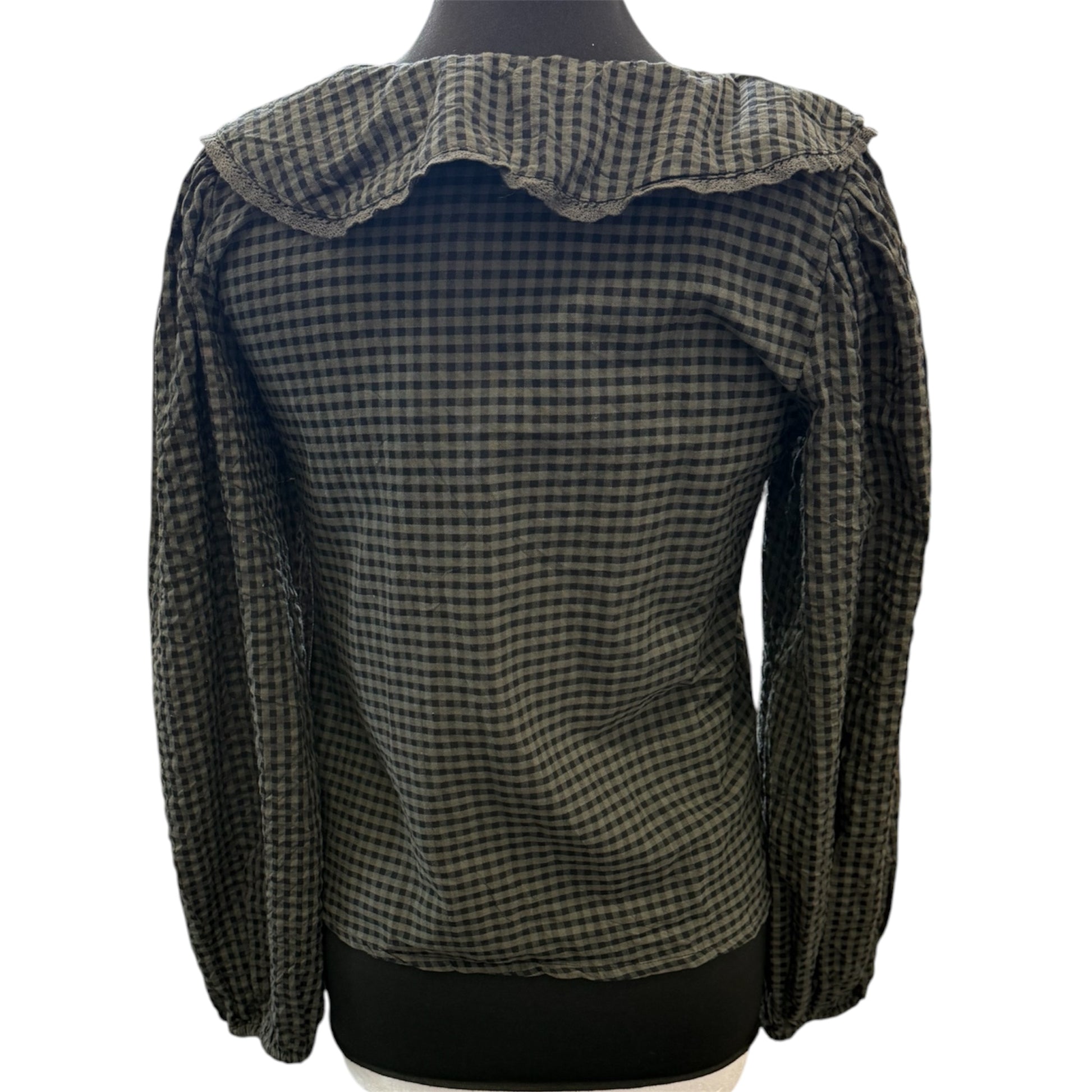 George embroidered collar detail gingham long sleeve blouse