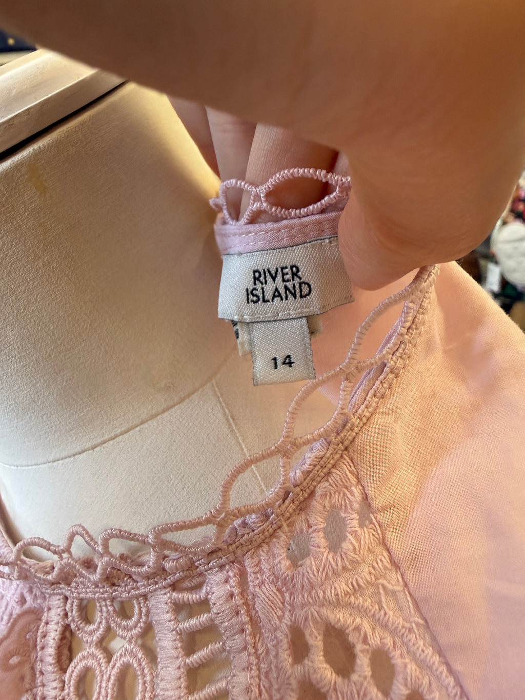 River Island pink broderie anglaise short sleeve top