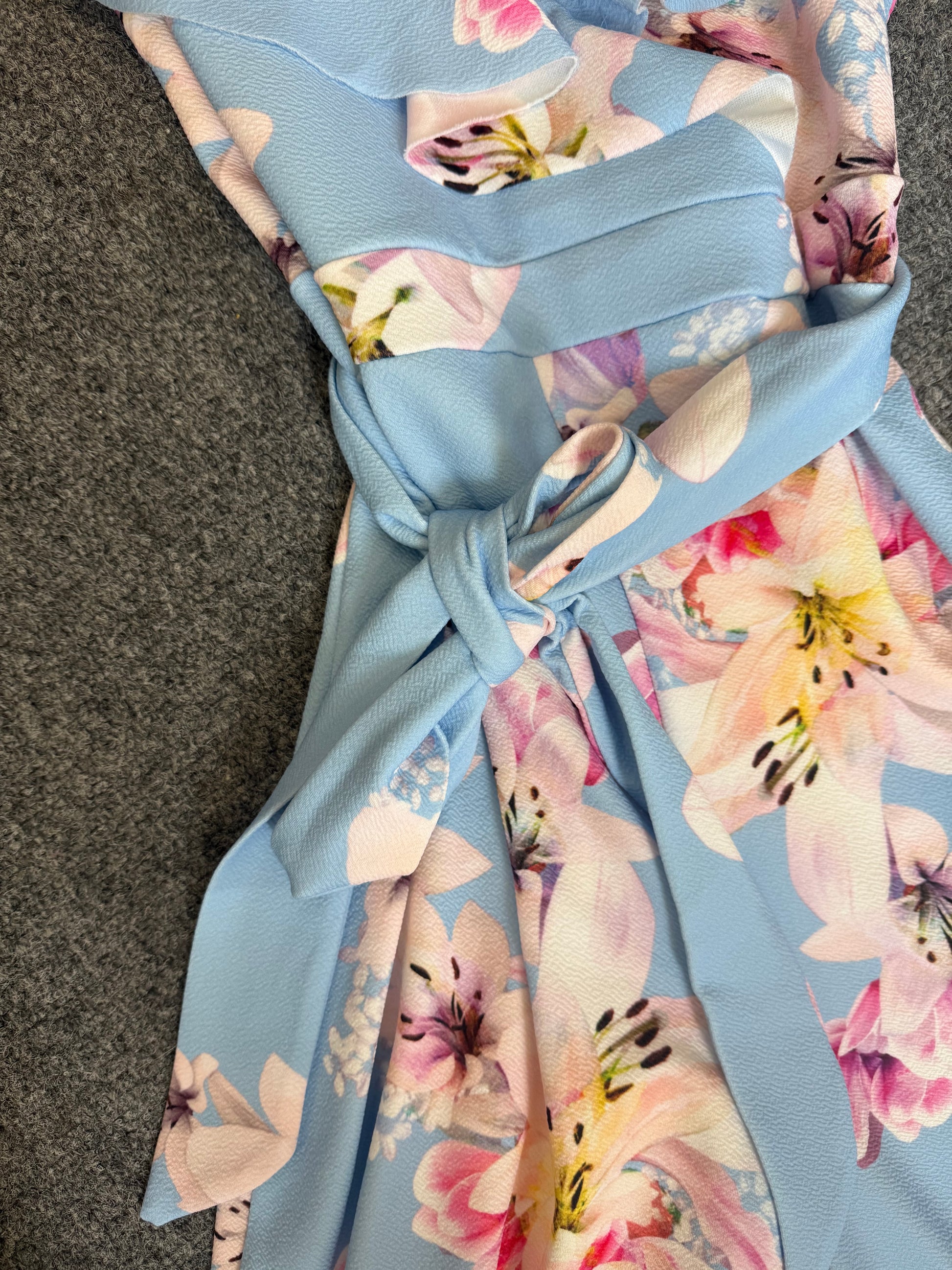 Quiz blue floral belted jumpsuit