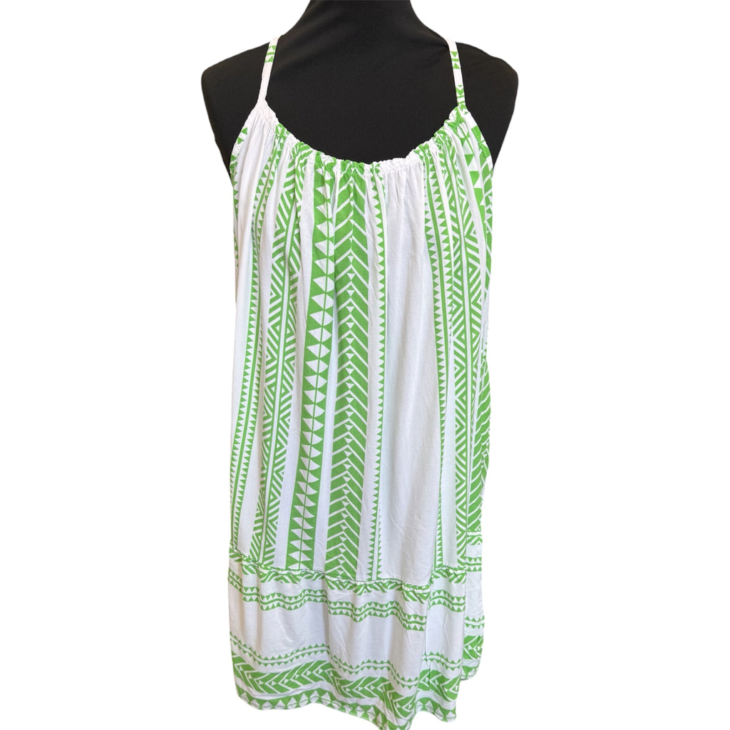Green and white pattern summer dress