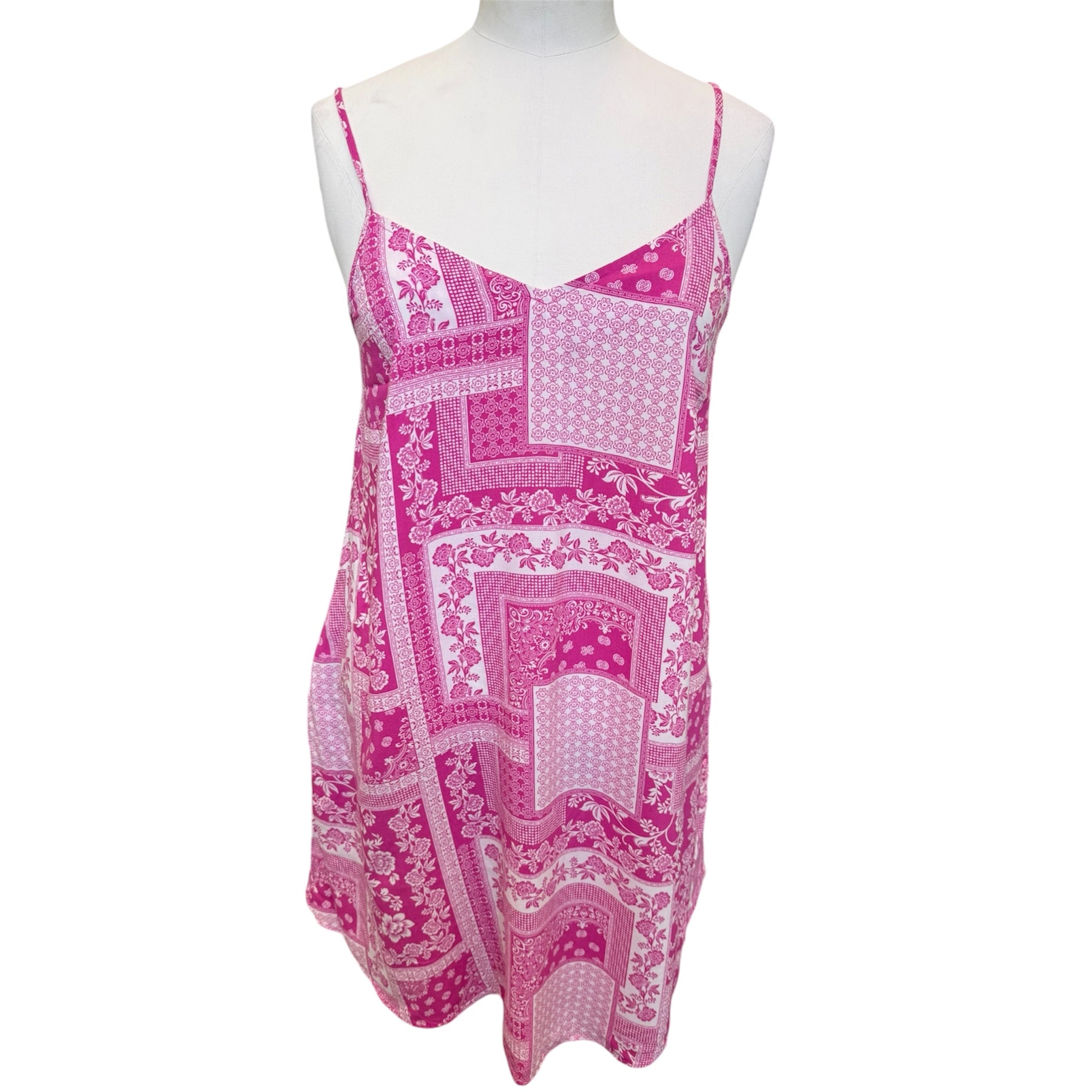 George pink and white print strappy mini dress