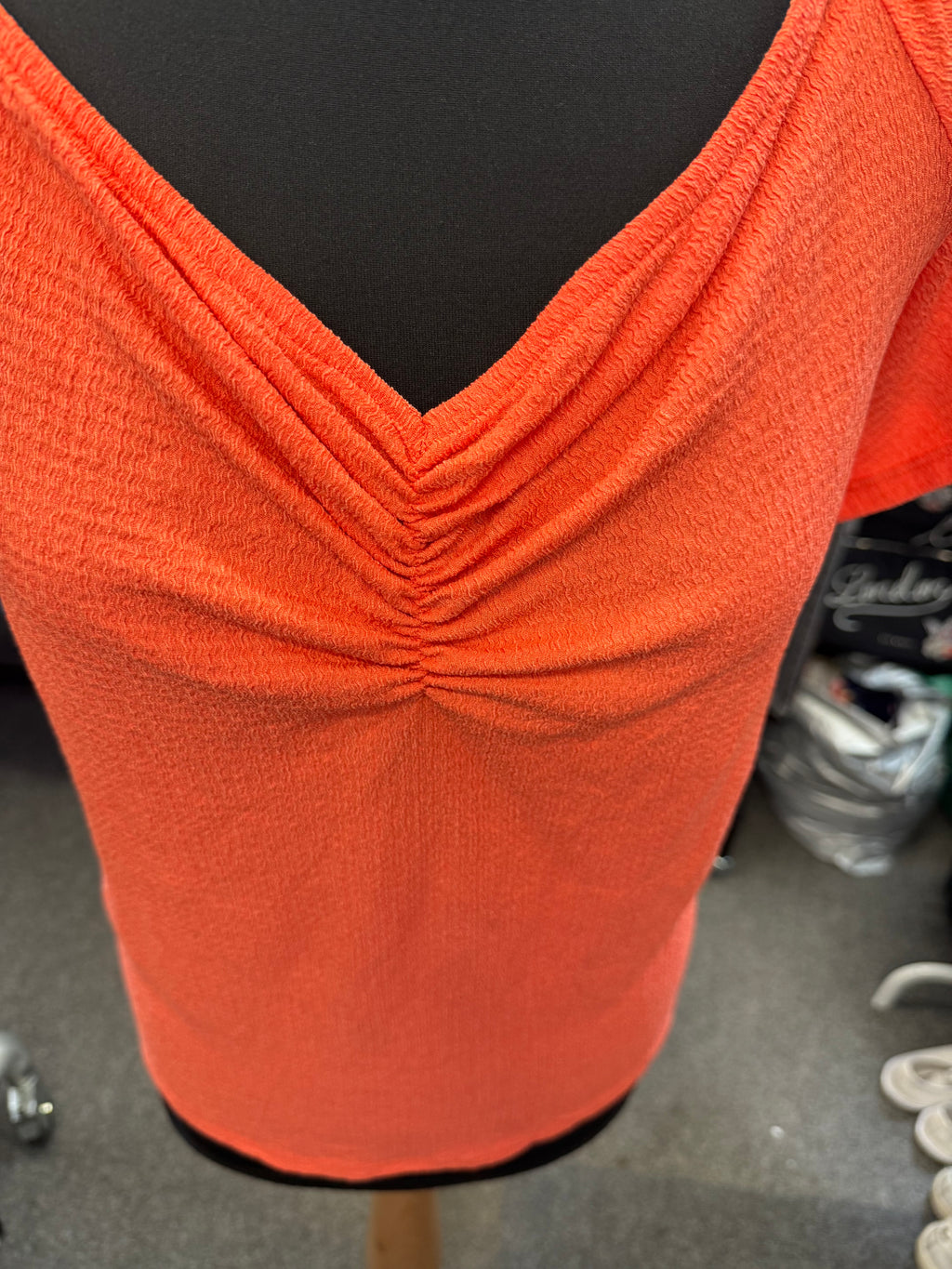 Papaya orange rusched front top