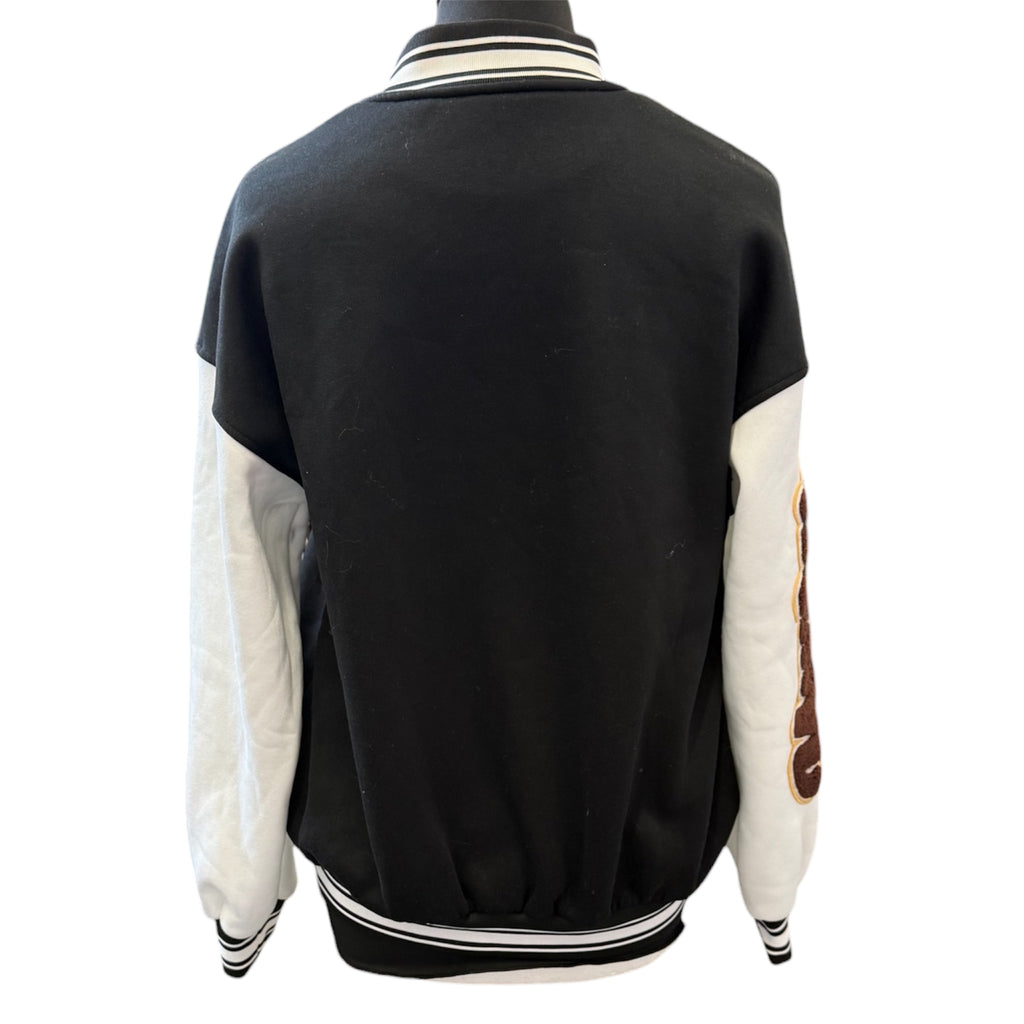 Black and white oversize baseball jacket