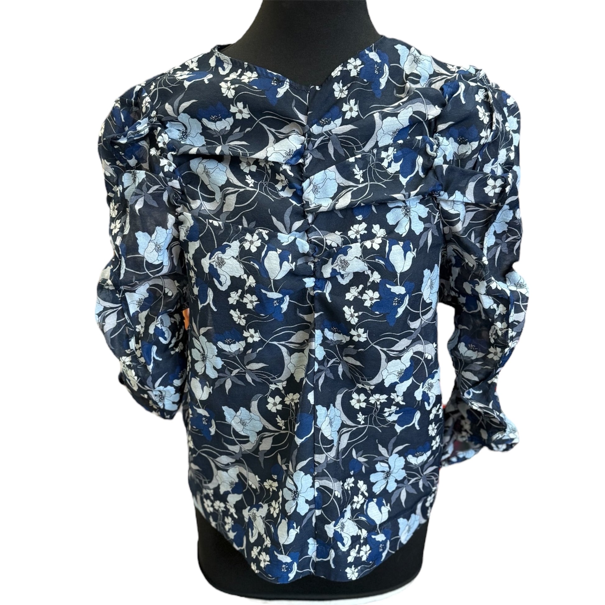 H&M ruffle sleeve sheer floral top