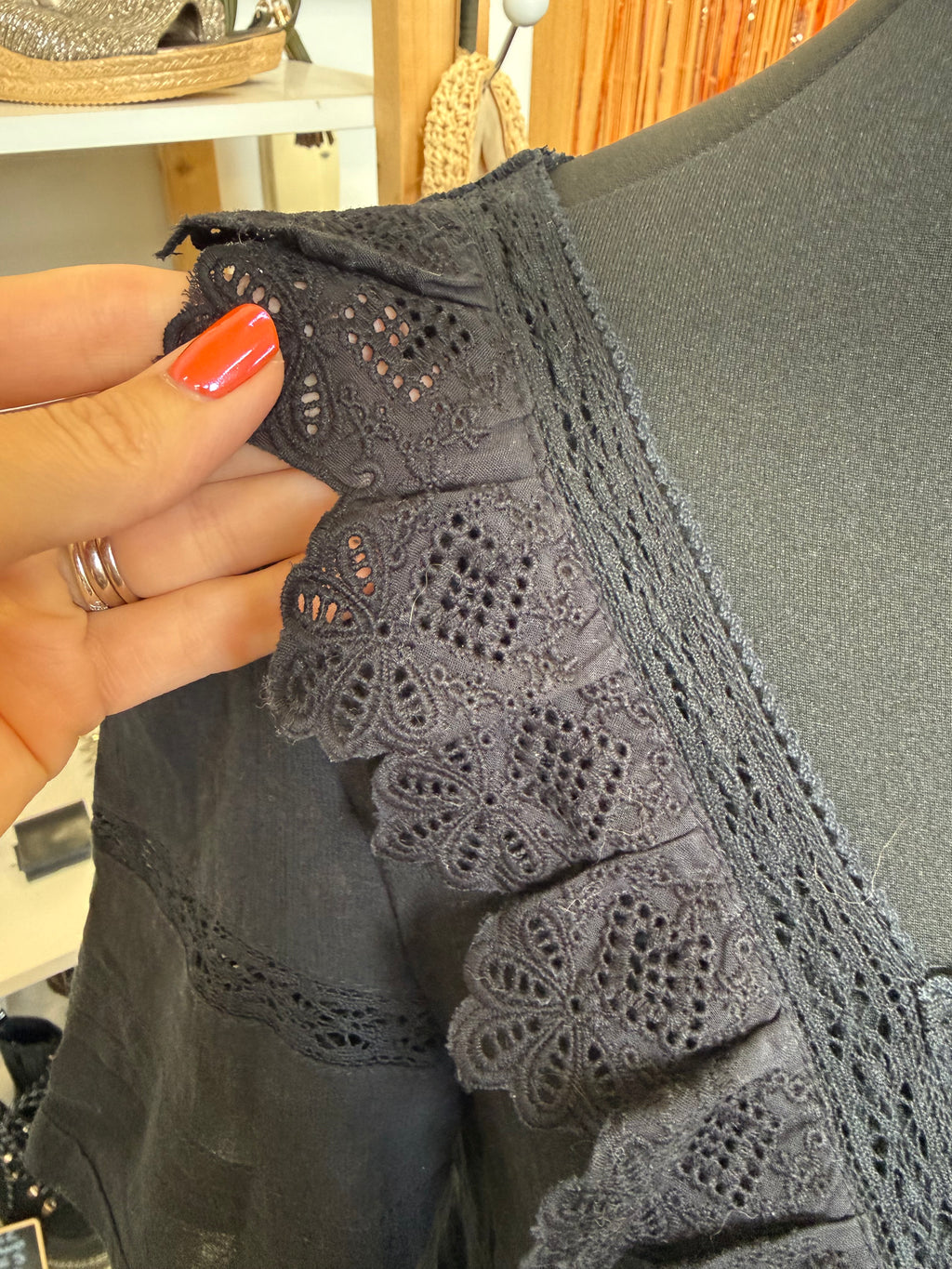New Look black frill broderie anglaise detail blouse