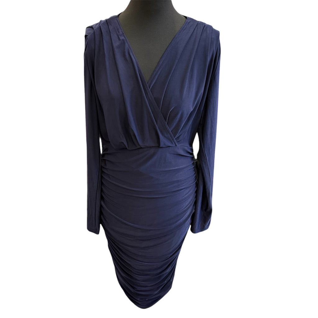 AX Paris navy long sleeved rusche dress