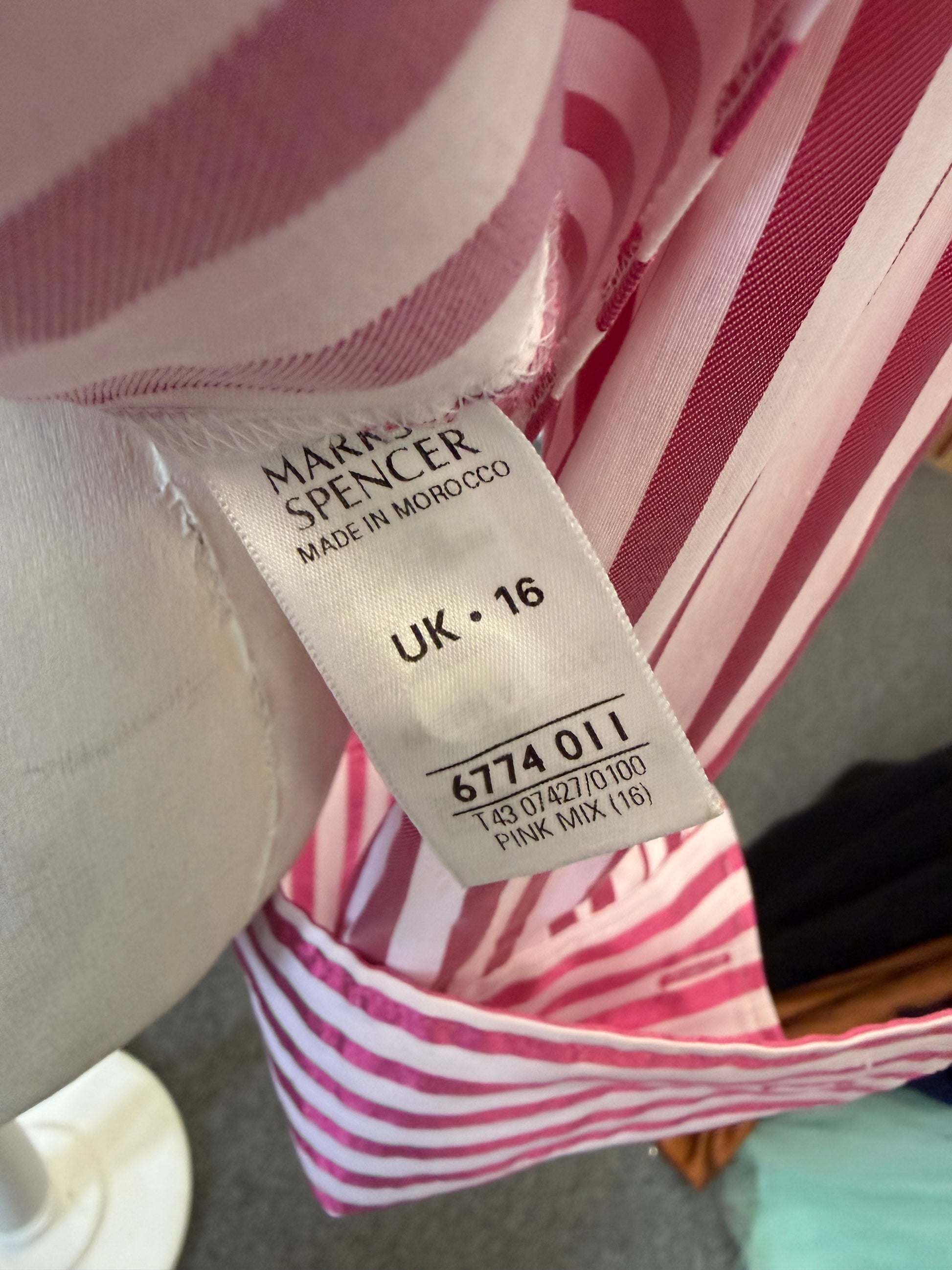 M&S pink stripe large cuff shirt