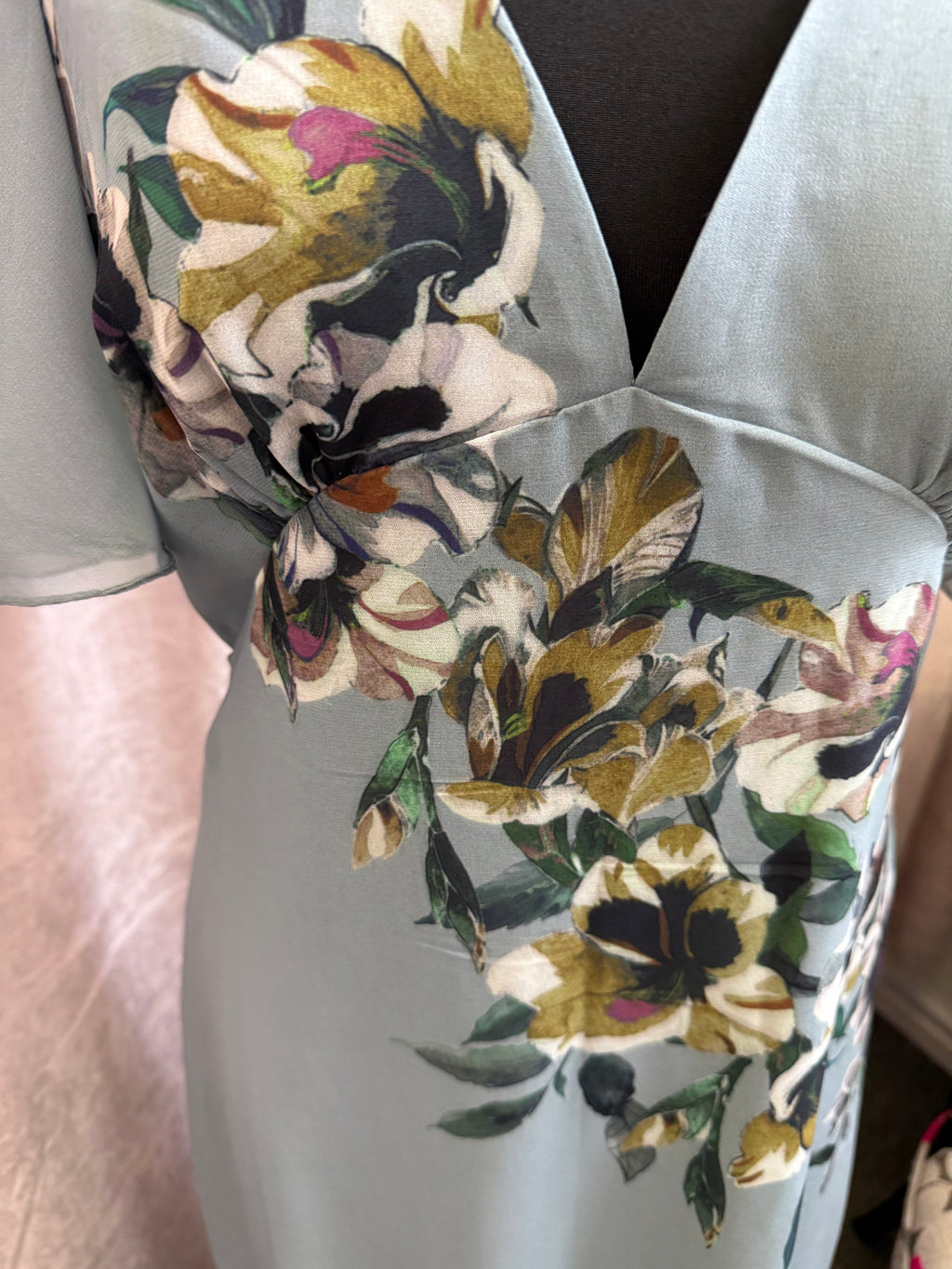 Little Mistress teal floral detail midi dress