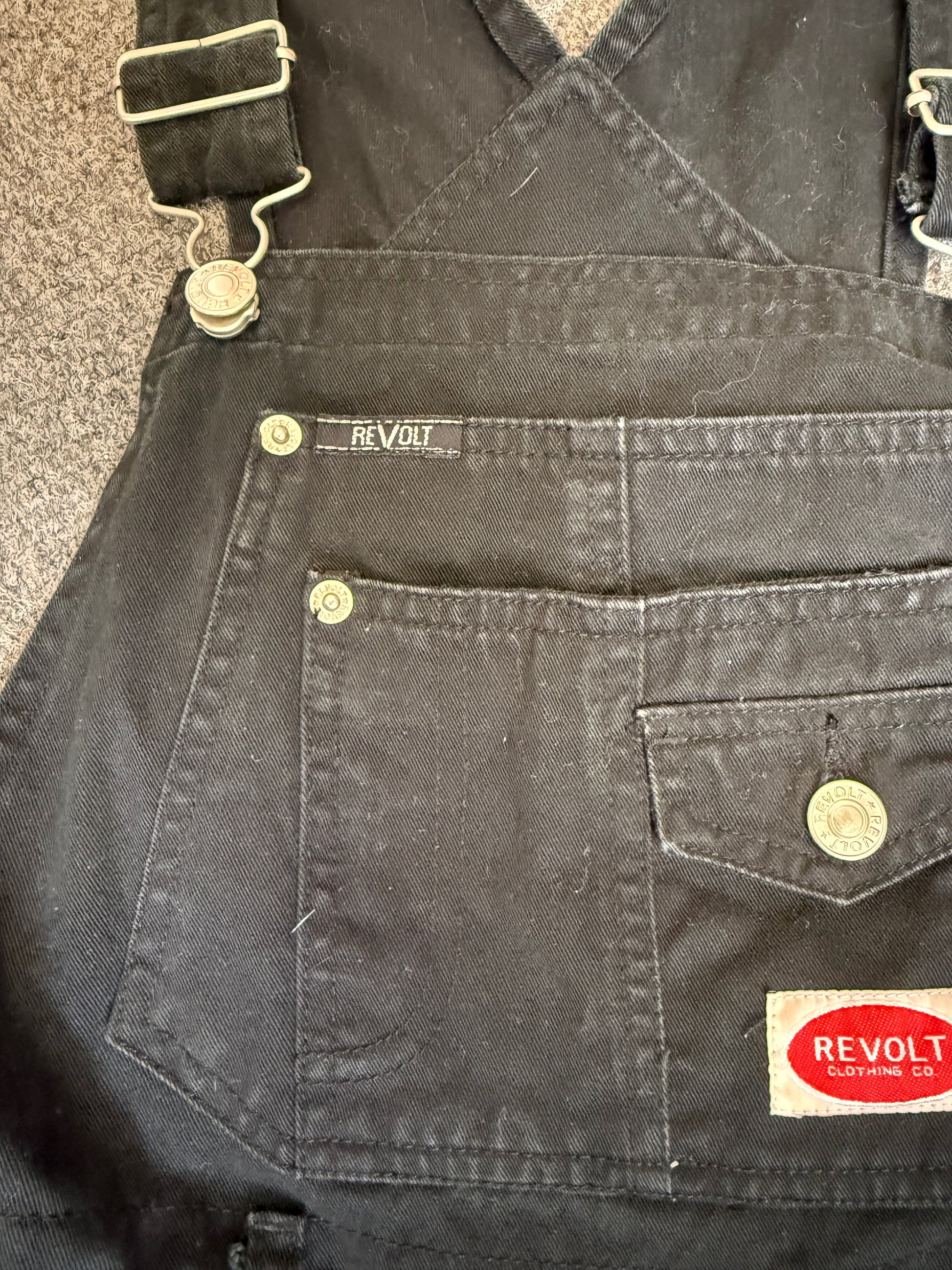 Revolt Clothing Co black short dungarees
