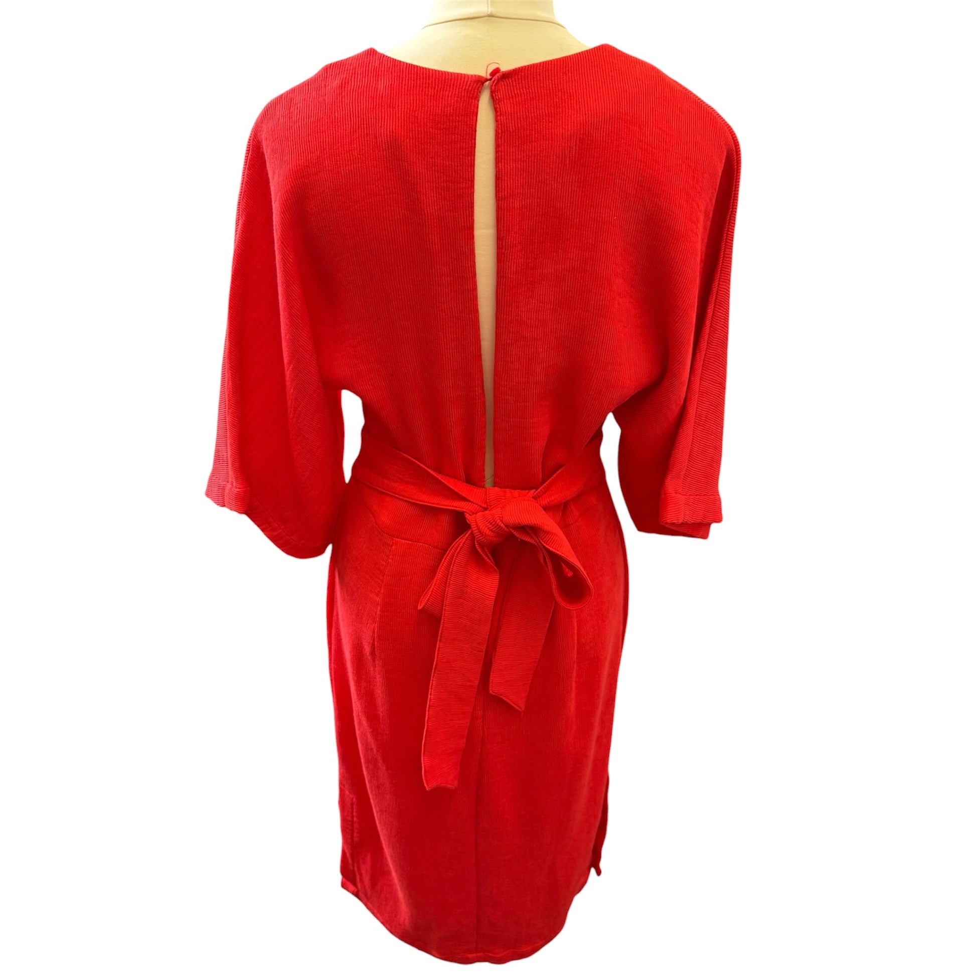 H&M red wide sleeve belted midi dress