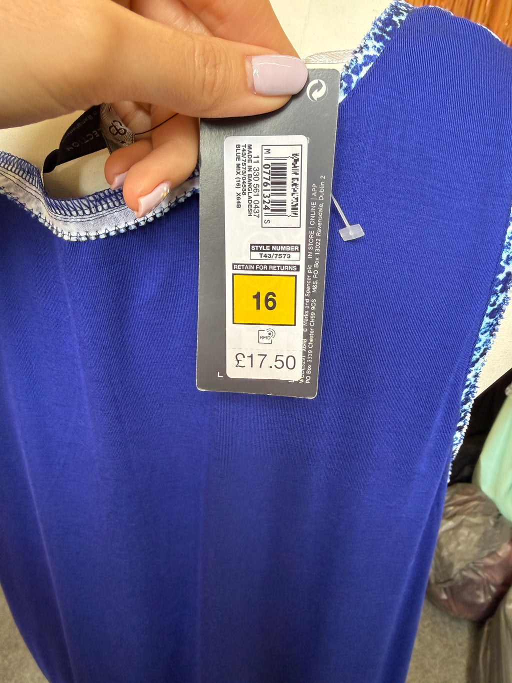 M&S blue pattern front sleeveless top