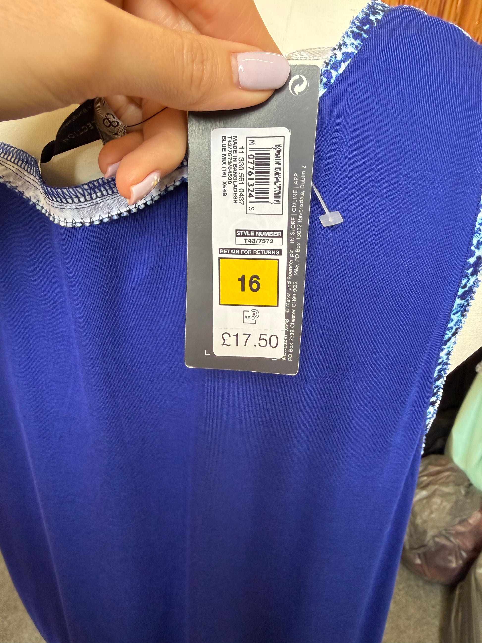 M&S blue pattern front sleeveless top