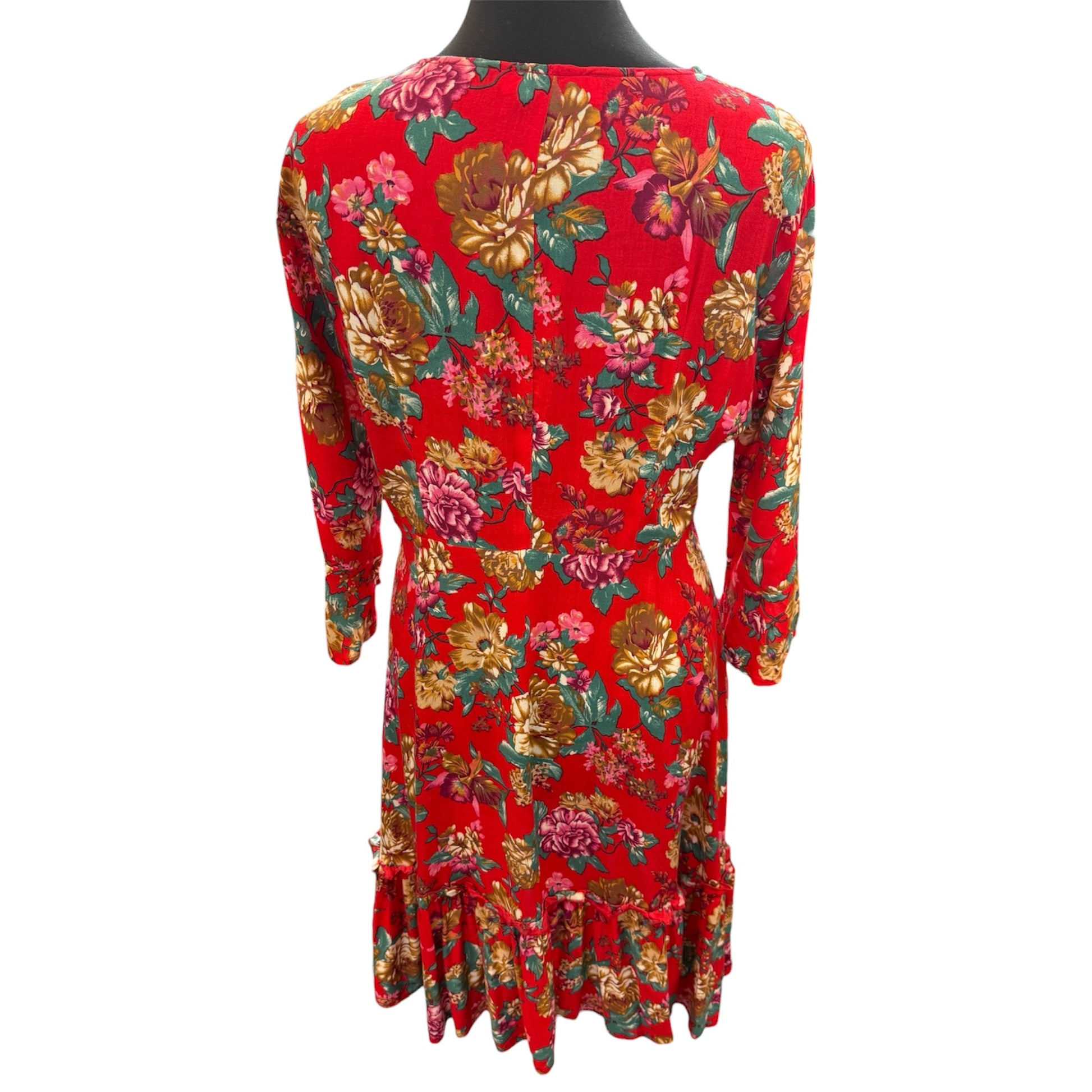 Vintage Madam Rage red floral long sleeve dress